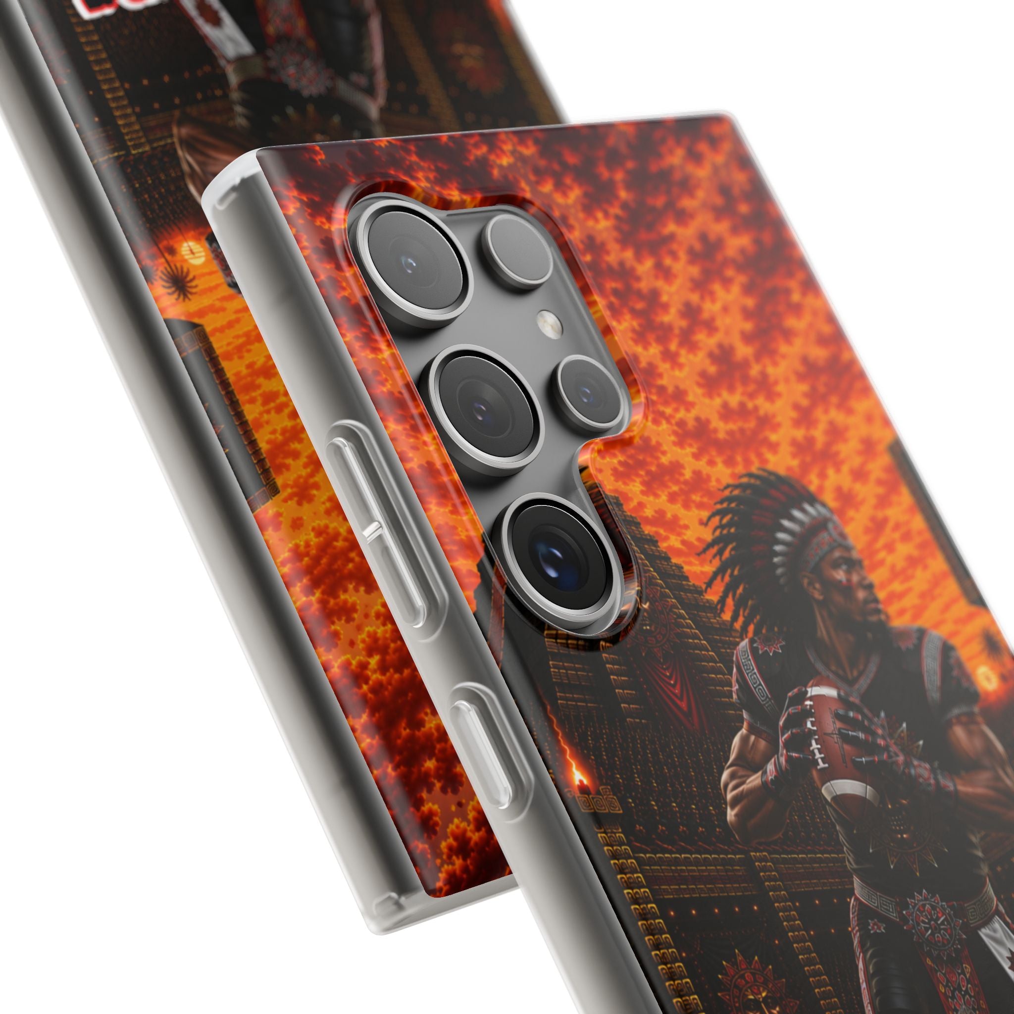 Aztec Football Warrior – Flexi Phone Case (iPhone & Samsung • Clear TPU • Made & Shipped in the USA • 🚚 FREE USA Shipping • Personalized Option)