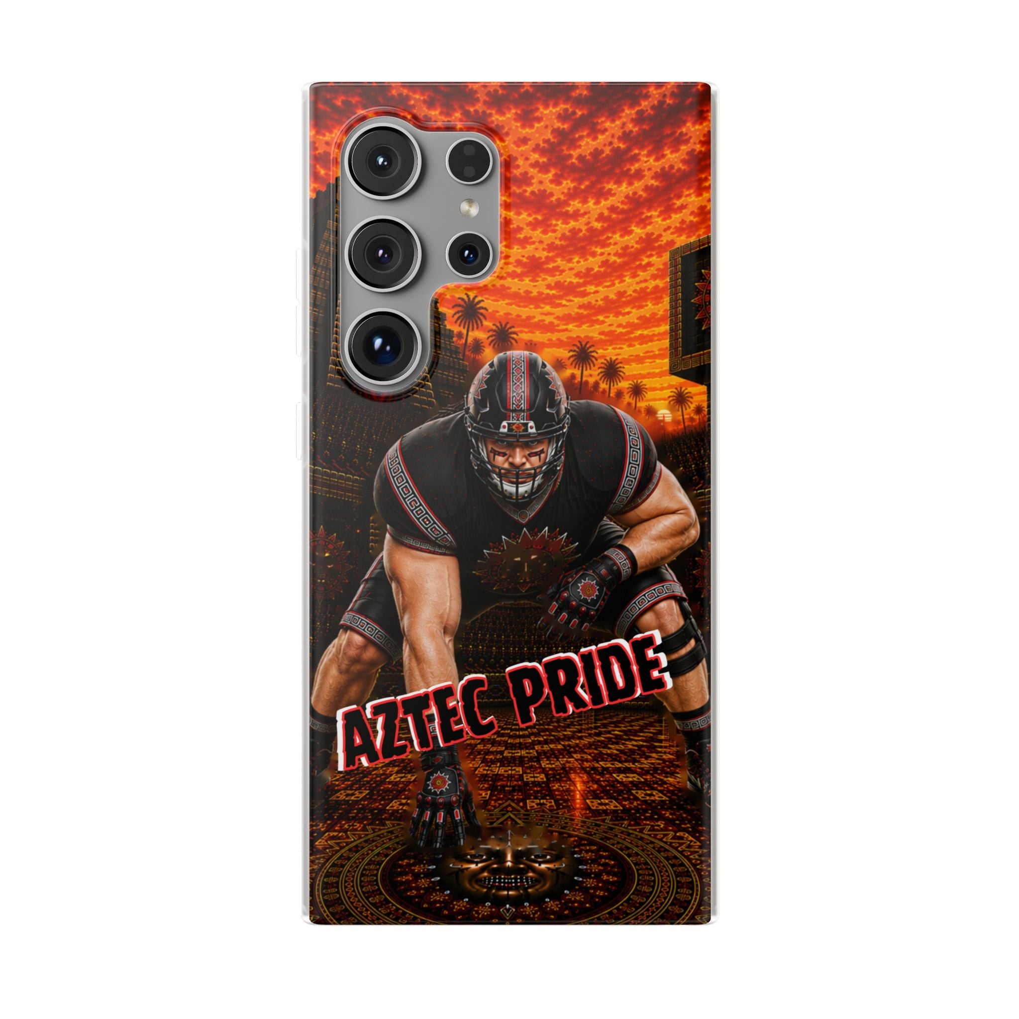 Aztec Football Warrior – Flexi Phone Case (iPhone & Samsung • Clear TPU • Made & Shipped in the USA • 🚚 FREE USA Shipping • Personalized Option)