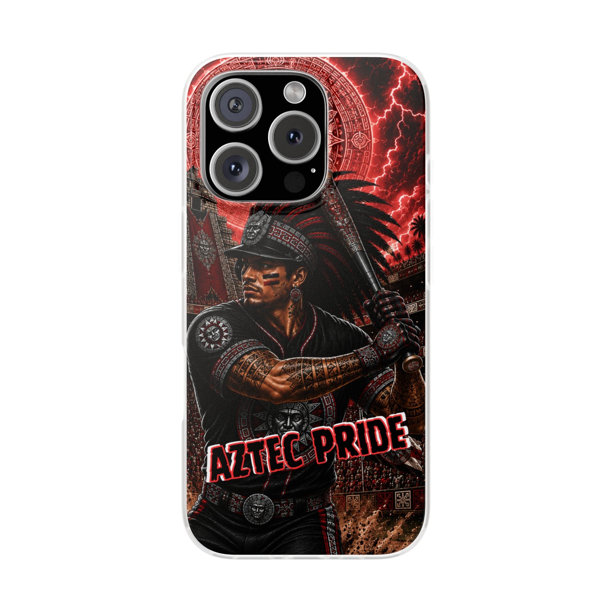 Aztec Baseball Warrior – Flexi Phone Case (iPhone & Samsung • Clear TPU • Made & Shipped in the USA • 🚚 FREE USA Shipping • Personalized Option)