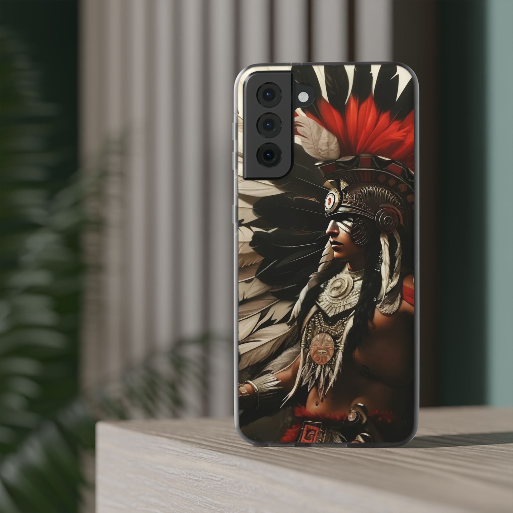 Aztec Fierce Warrior – Flexi Phone Case (iPhone & Samsung • Clear TPU • Made in USA • Personalized Option)