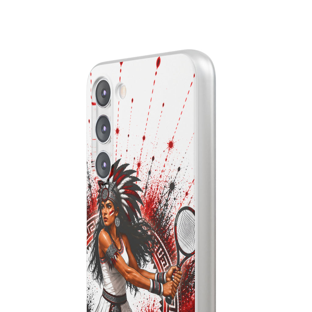 Aztec Tennis Female Warrior – Flexi Phone Case (iPhone & Samsung • Clear TPU • Made & Shipped in the USA • 🚚 FREE USA Shipping • Personalized Option)