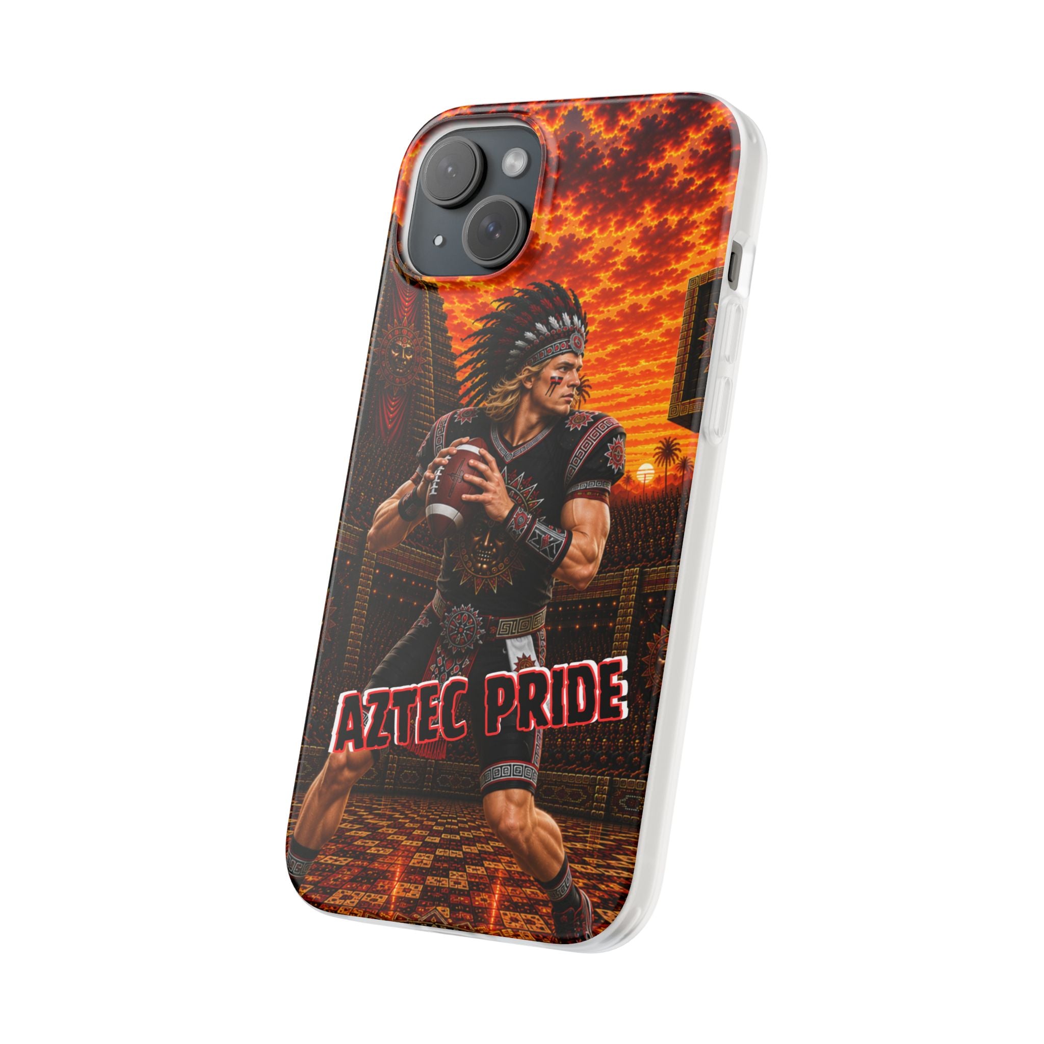 Aztec Football Warrior – Flexi Phone Case (iPhone & Samsung • Clear TPU • Made & Shipped in the USA • 🚚 FREE USA Shipping • Personalized Option)