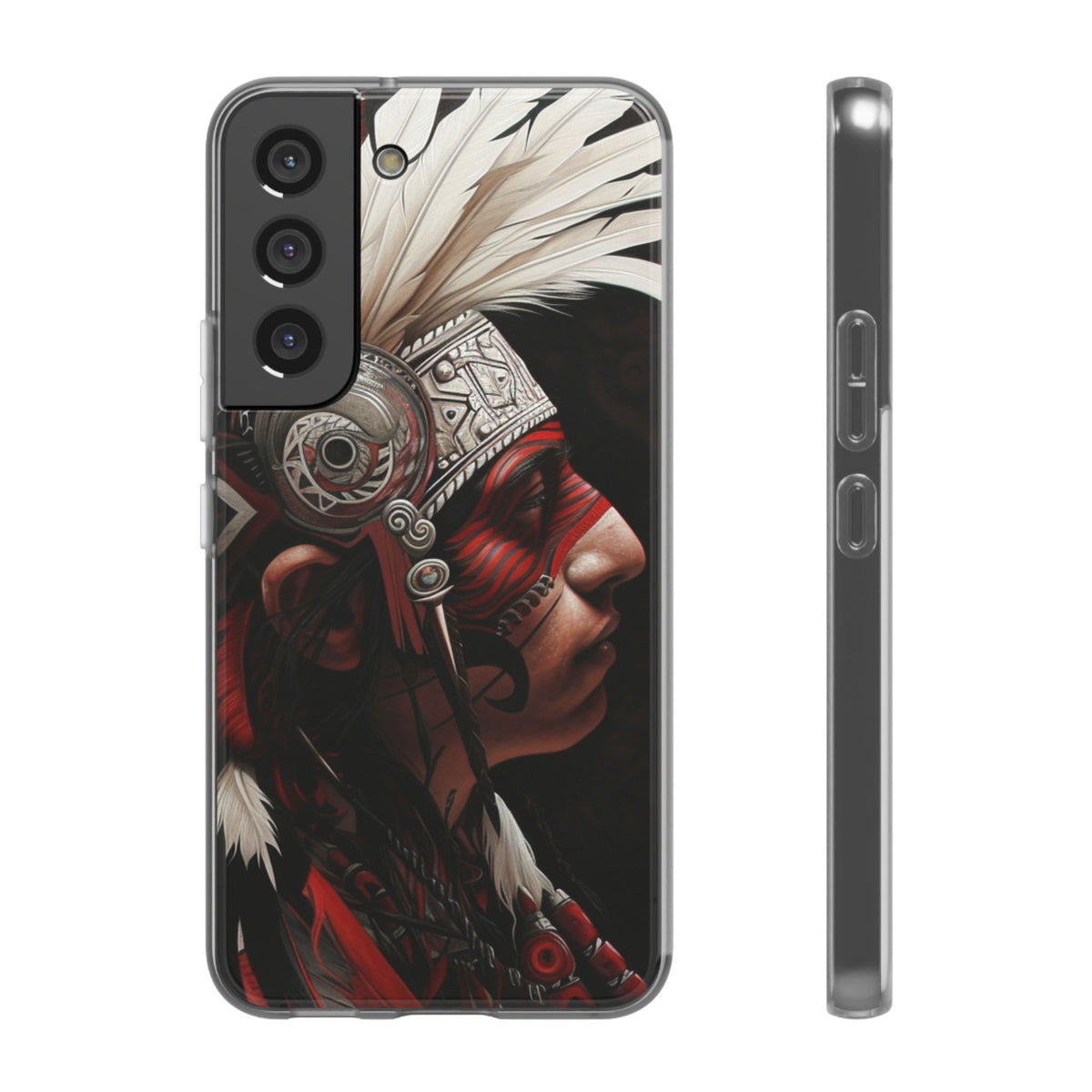 Aztec Warrior King – Flexi Phone Case (iPhone & Samsung • Clear TPU • Made in USA • Personalized Option)