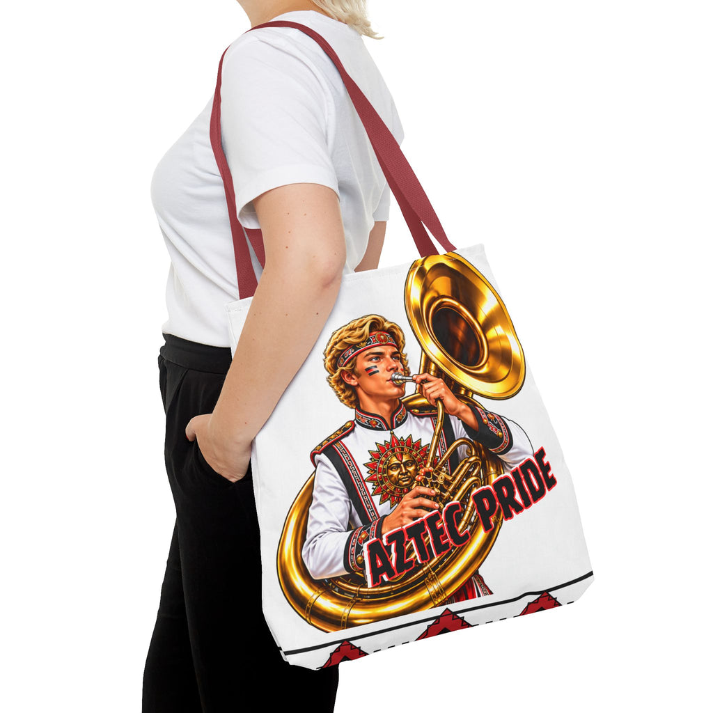 Aztec Tuba Warrior Tote Bag | Aztec-Inspired AI Art • Made & Shipped in the USA • 🚚 FREE USA Shipping • FREE Personalization