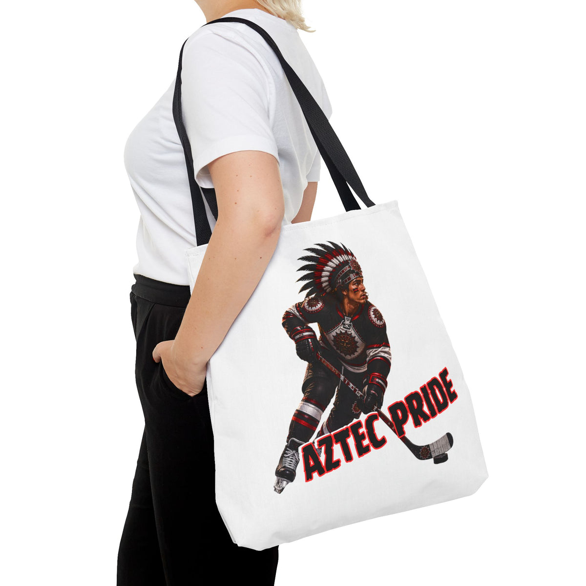 Aztec Hockey Warrior Tote Bag | Aztec-Inspired AI Art • Made & Shipped in the USA • 🚚 FREE USA Shipping • FREE Personalization
