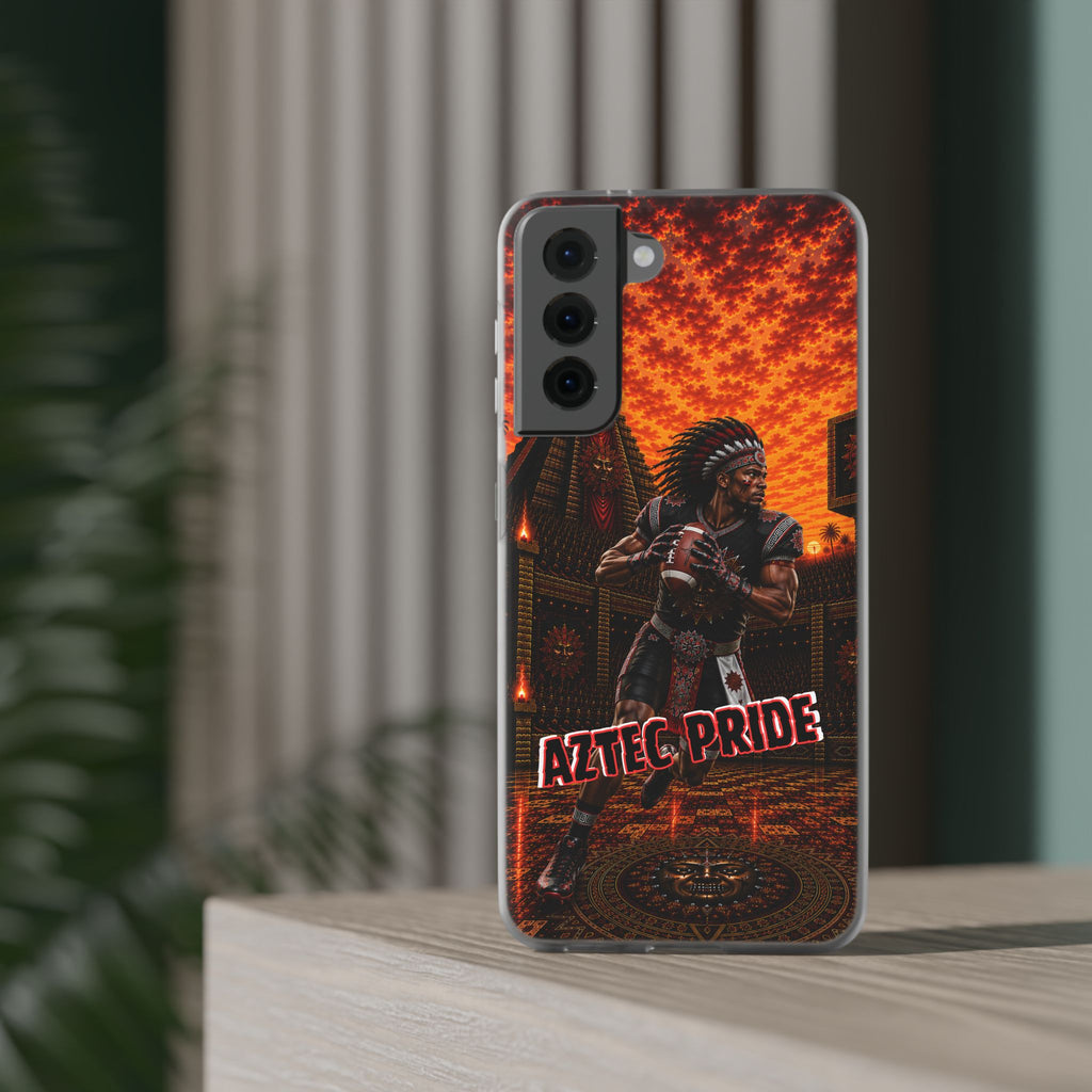 Aztec Football Warrior – Flexi Phone Case (iPhone & Samsung • Clear TPU • Made & Shipped in the USA • 🚚 FREE USA Shipping • Personalized Option)