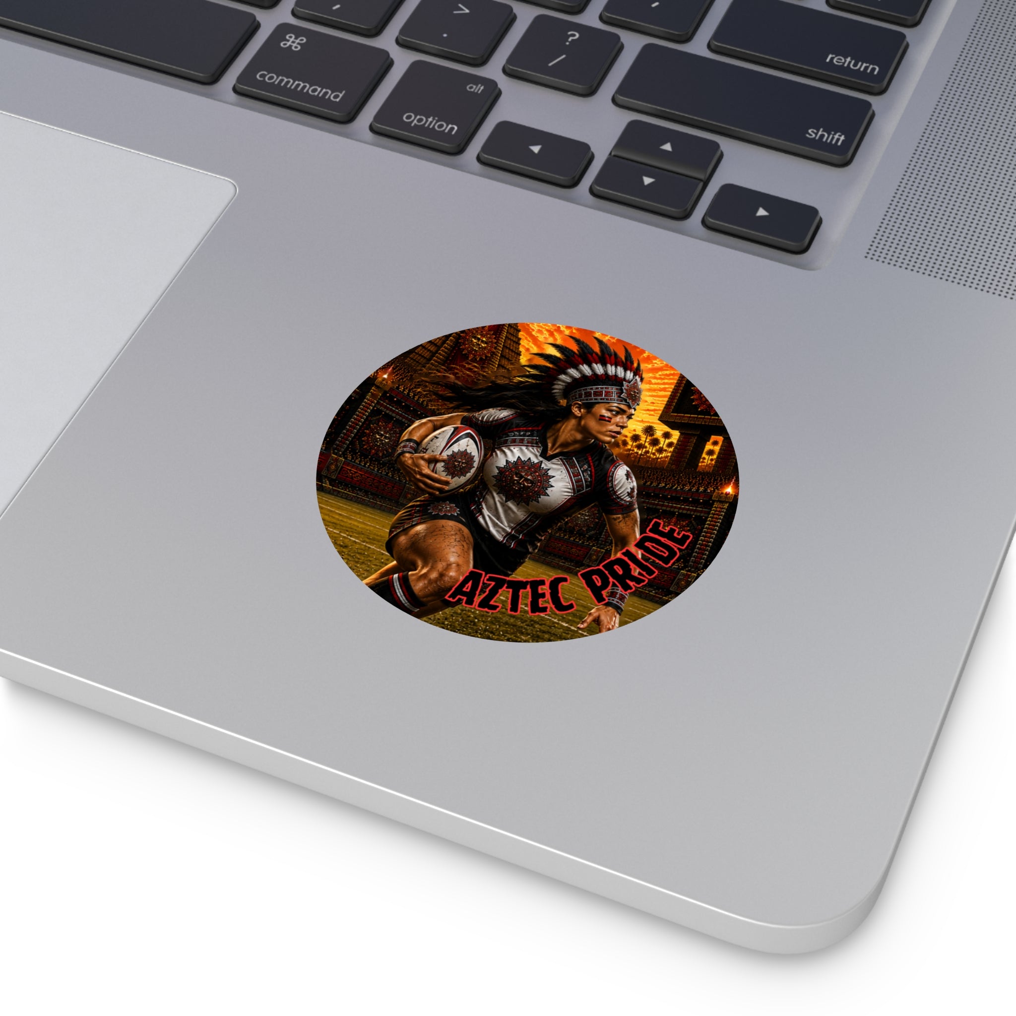 Aztec Rugby Female Warrior Round Vinyl Sticker 2”–6” | Made & Shipped in the USA • 🚚 FREE USA Shipping • Personalized Option