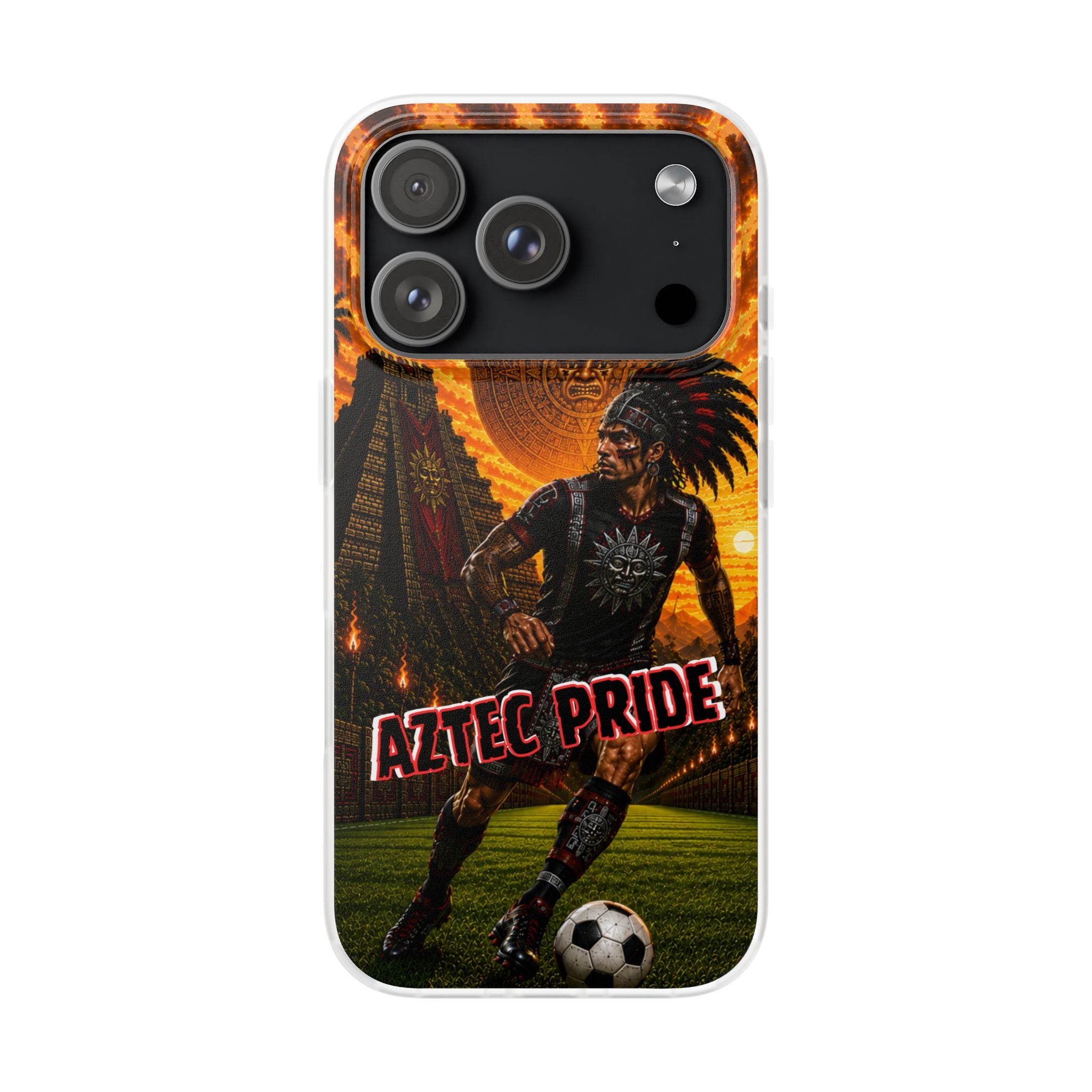 Aztec Soccer Male Warrior – Flexi Phone Case (iPhone & Samsung • Clear TPU • Made & Shipped in the USA • 🚚 FREE USA Shipping • Personalized Option)