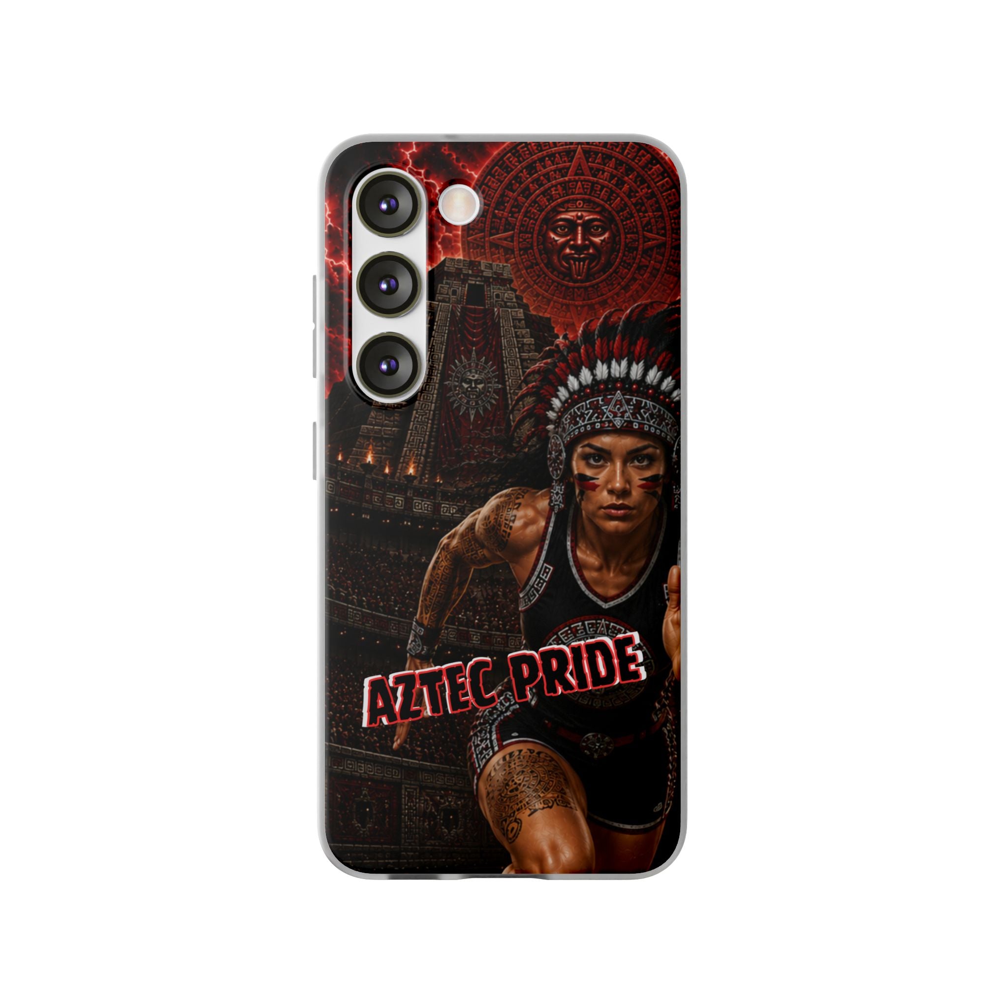 Aztec Track & Field Female Warrior – Flexi Phone Case (iPhone & Samsung • Clear TPU • Made & Shipped in the USA • 🚚 FREE USA Shipping • Personalized Option)