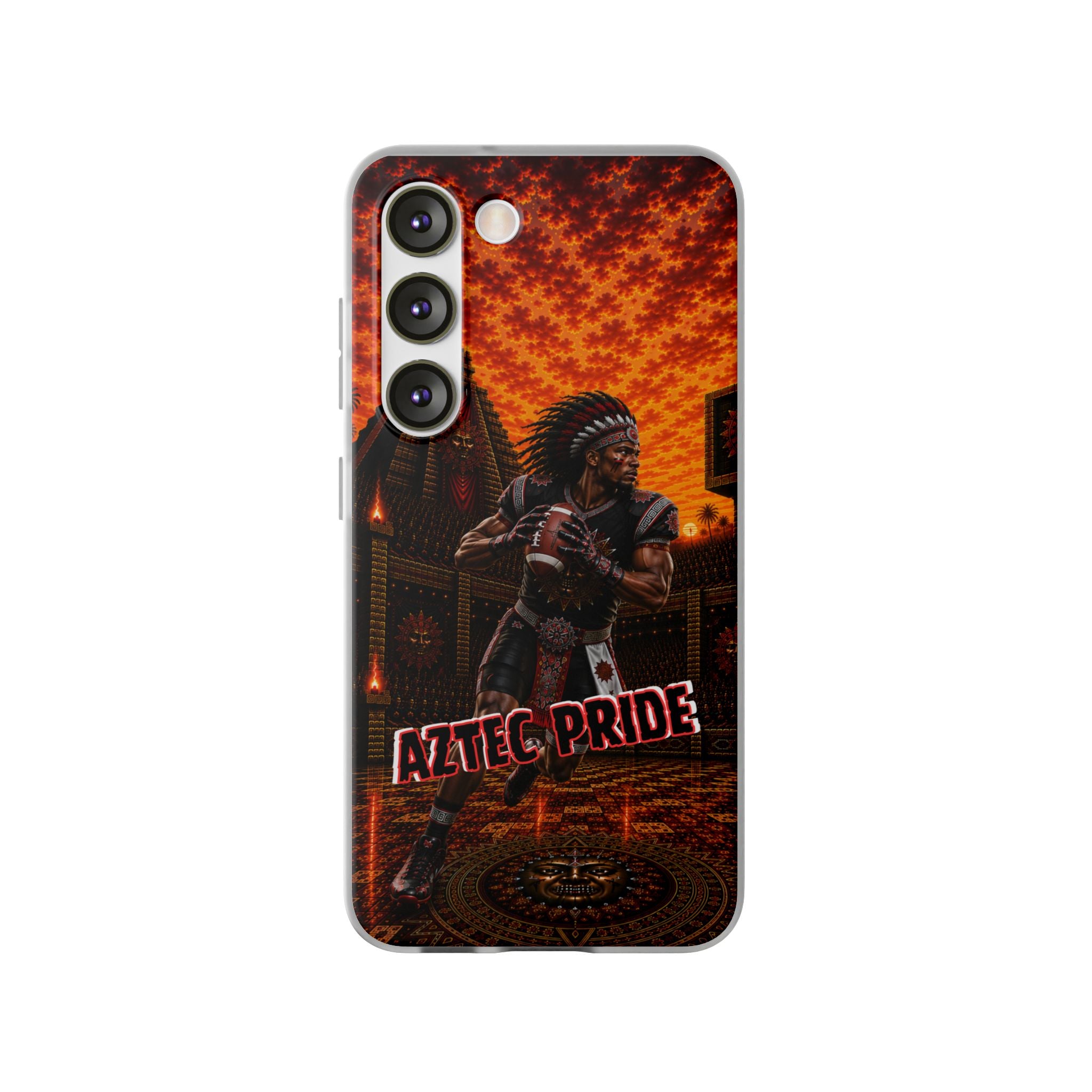 Aztec Football Warrior – Flexi Phone Case (iPhone & Samsung • Clear TPU • Made & Shipped in the USA • 🚚 FREE USA Shipping • Personalized Option)