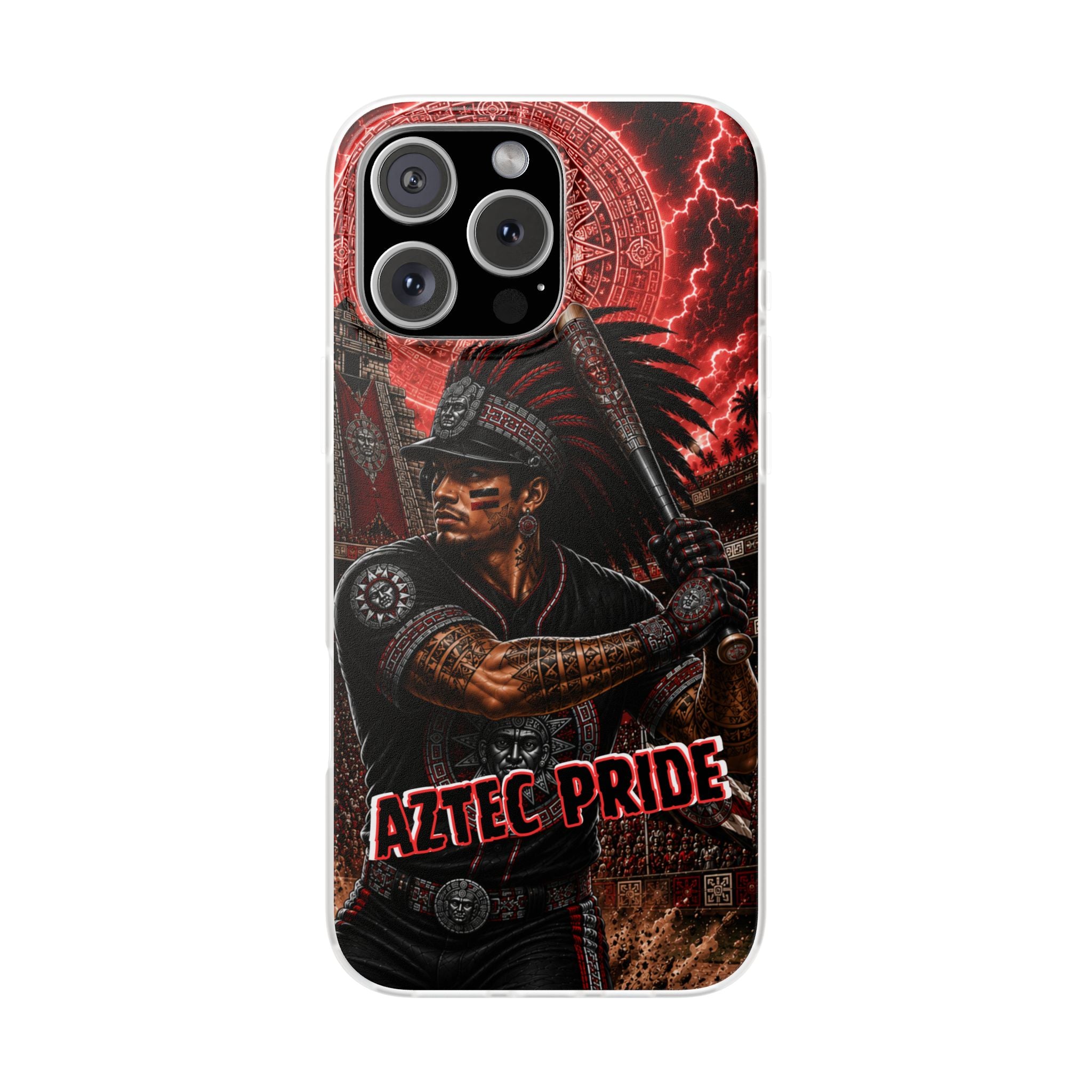 Aztec Baseball Warrior – Flexi Phone Case (iPhone & Samsung • Clear TPU • Made & Shipped in the USA • 🚚 FREE USA Shipping • Personalized Option)