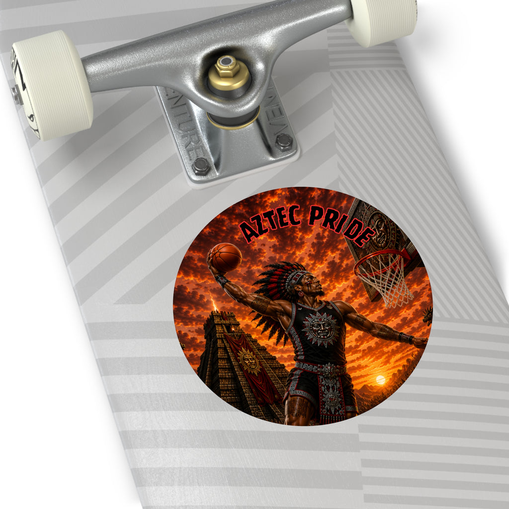 Aztec Basketball Male Warrior Round Vinyl Sticker 2”–6” | Made & Shipped in the USA • 🚚 FREE USA Shipping • Personalized Option