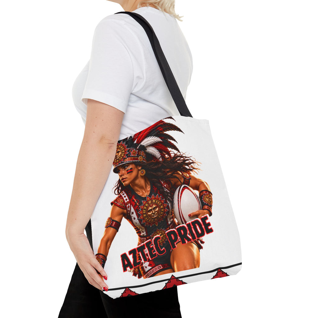 Aztec Rugby Female Warrior Tote Bag | Aztec-Inspired AI Art • Made & Shipped in the USA • 🚚 FREE USA Shipping • FREE Personalization