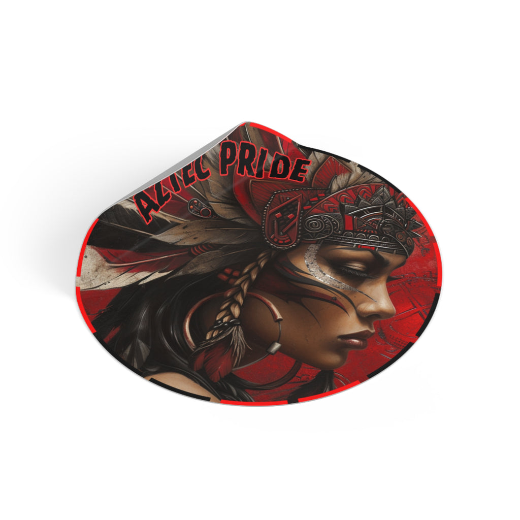 Aztec Sun Goddess Round Vinyl Sticker – Waterproof Matte Decal (2”–6”)