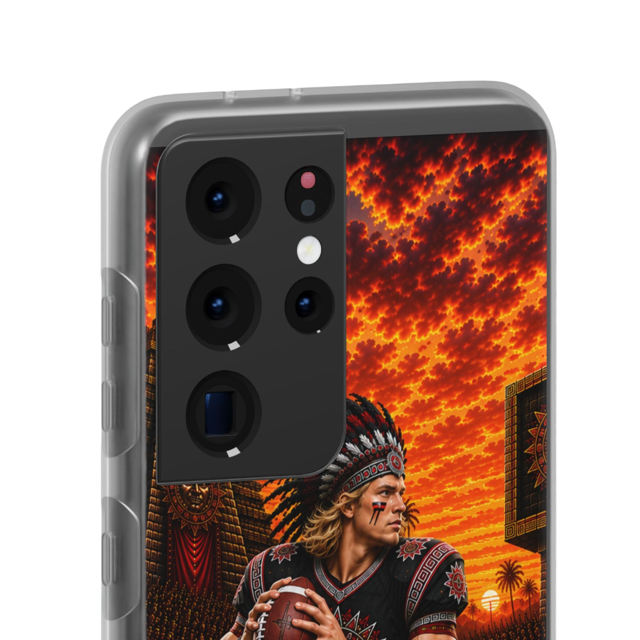 Aztec Football Warrior – Flexi Phone Case (iPhone & Samsung • Clear TPU • Made & Shipped in the USA • 🚚 FREE USA Shipping • Personalized Option)