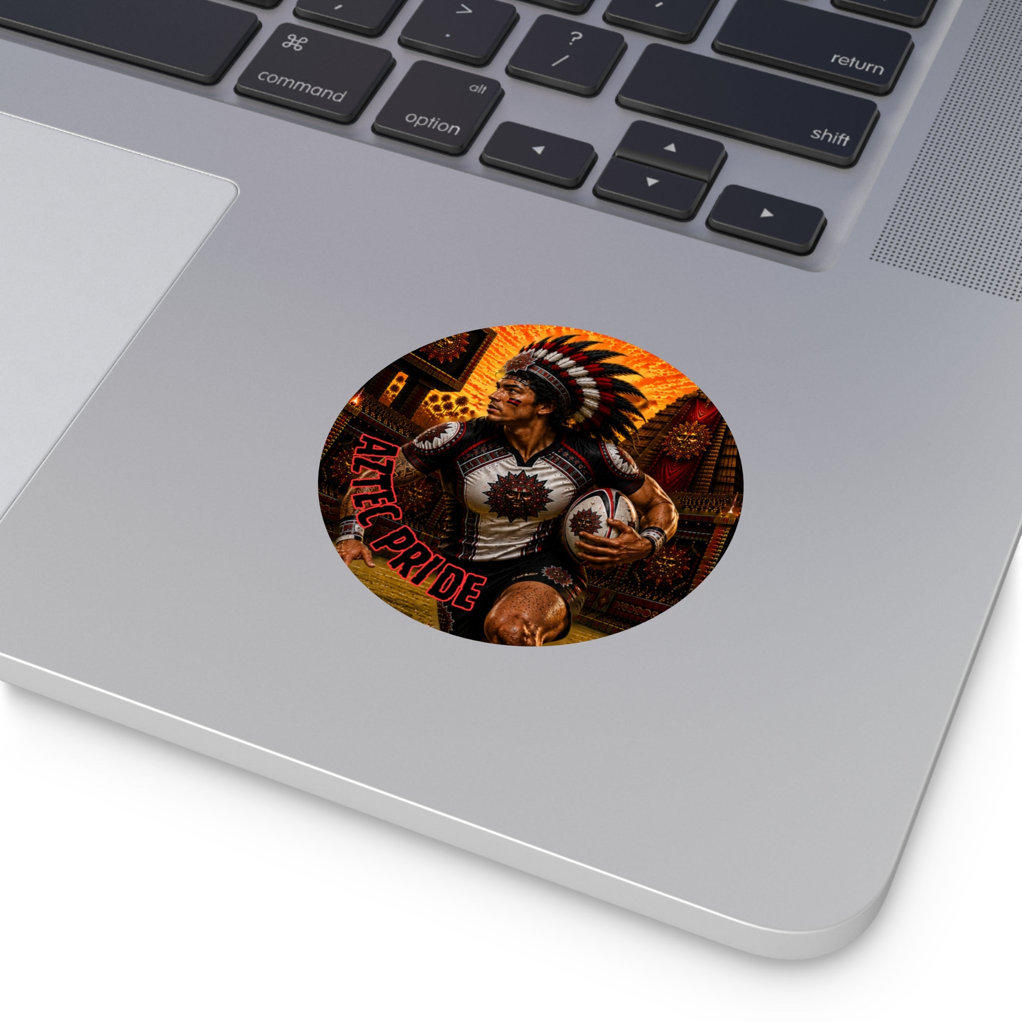 Aztec Rugby Male Warrior Round Vinyl Sticker 2”–6” | Made & Shipped in the USA • 🚚 FREE USA Shipping • Personalized Option