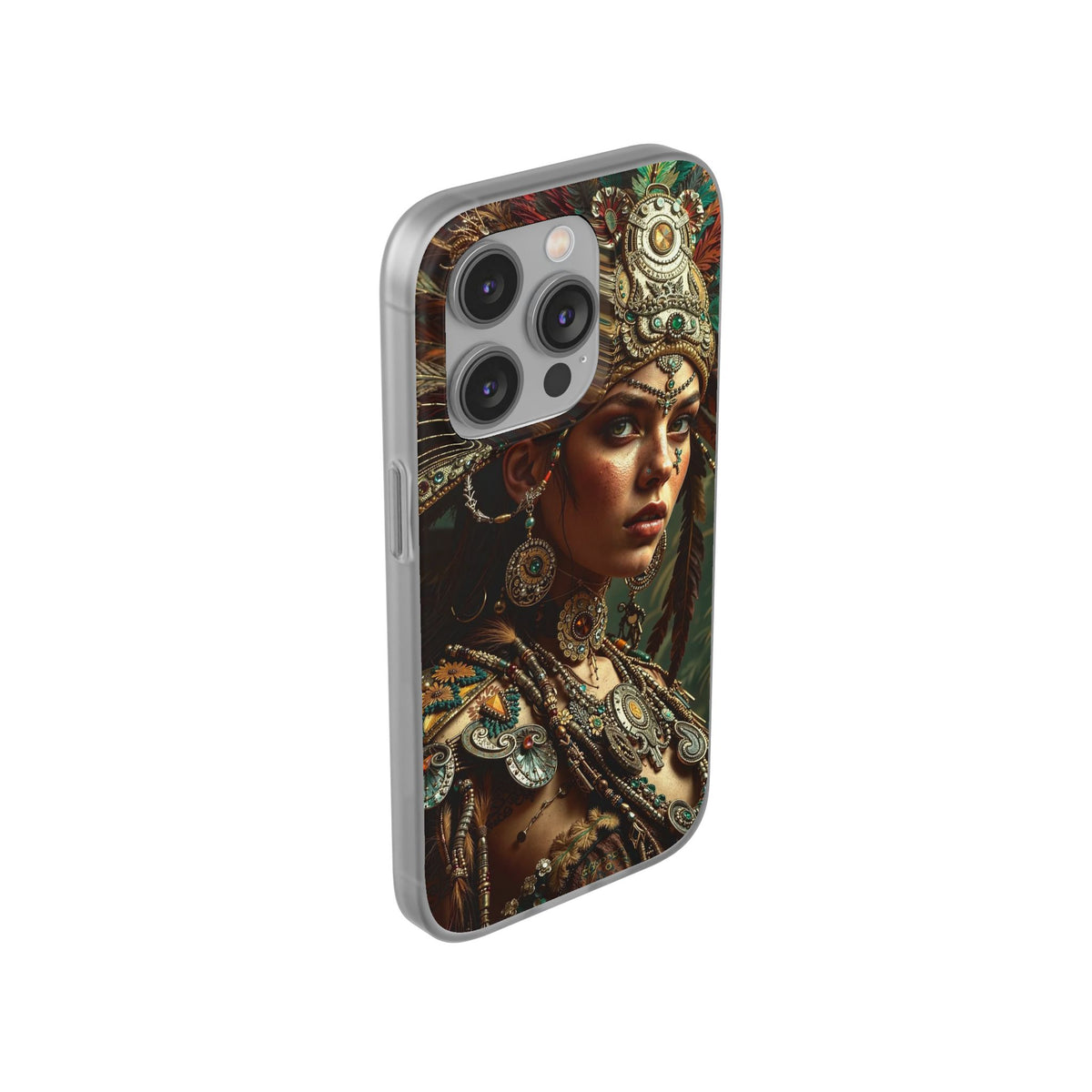 Aztec Warrior Goddess – Flexi Phone Case (iPhone & Samsung • Clear TPU • Made in USA • Personalized Option)