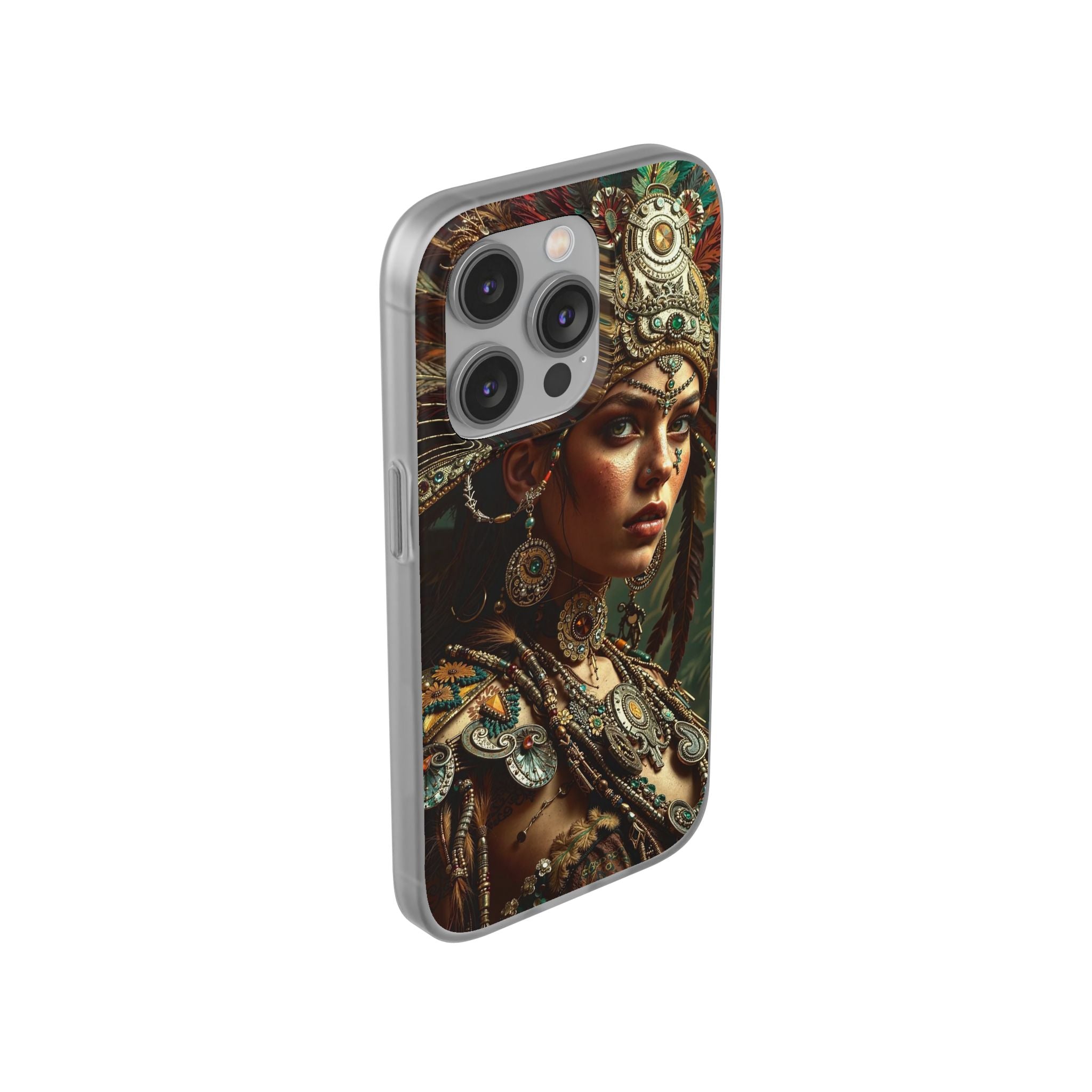 Aztec Warrior Goddess – Flexi Phone Case (iPhone & Samsung • Clear TPU • Made in USA • Personalized Option)