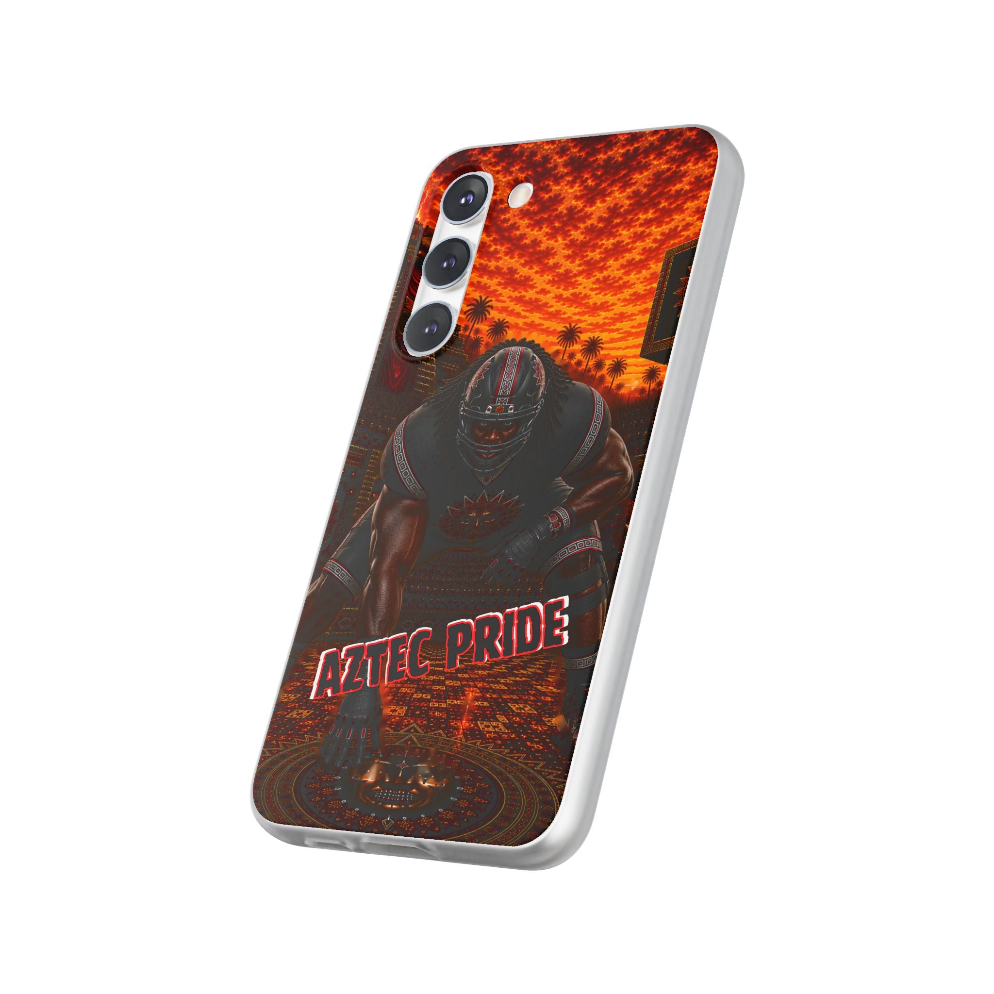Aztec Football Warrior – Flexi Phone Case (iPhone & Samsung • Clear TPU • Made & Shipped in the USA • 🚚 FREE USA Shipping • Personalized Option)