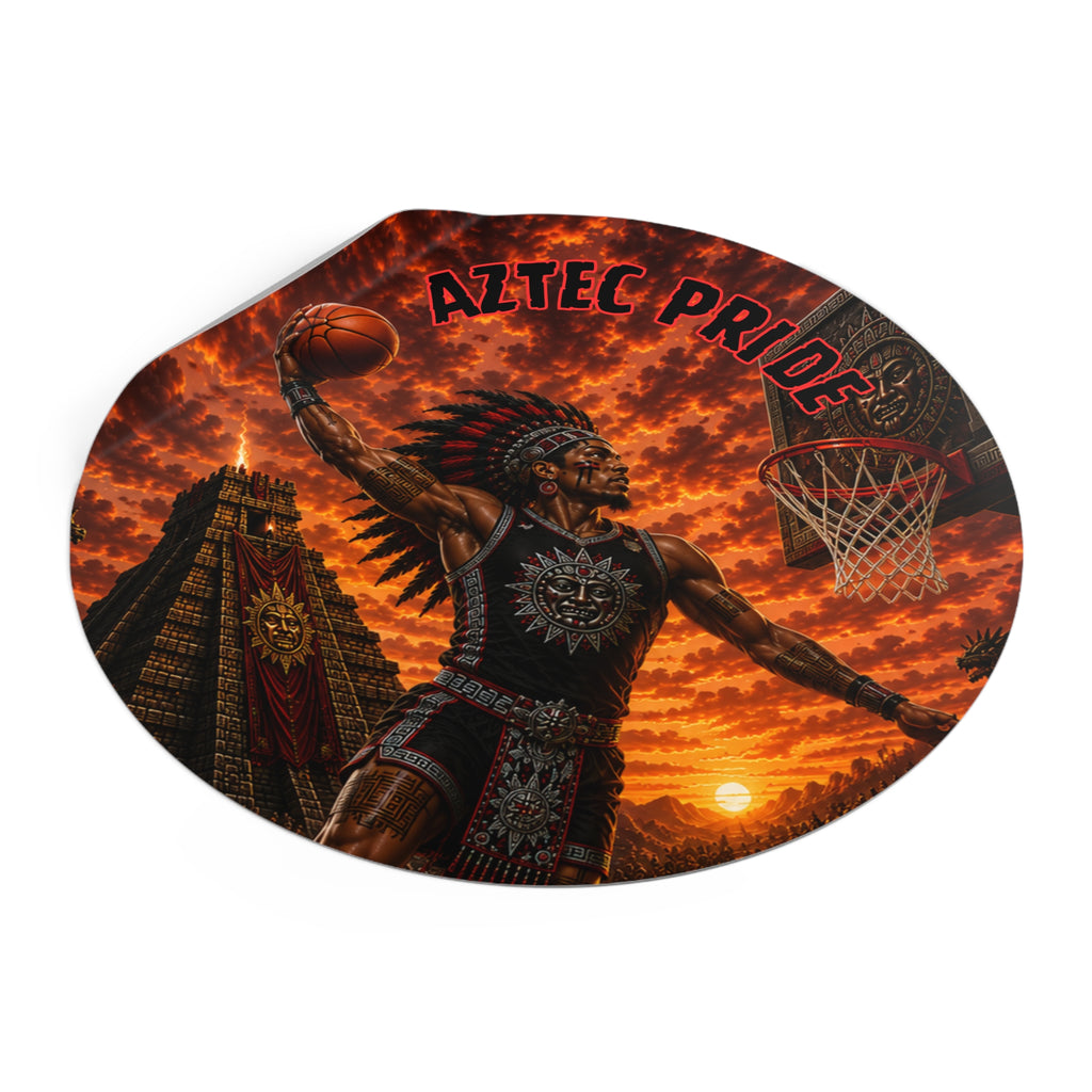 Aztec Basketball Male Warrior Round Vinyl Sticker 2”–6” | Made & Shipped in the USA • 🚚 FREE USA Shipping • Personalized Option