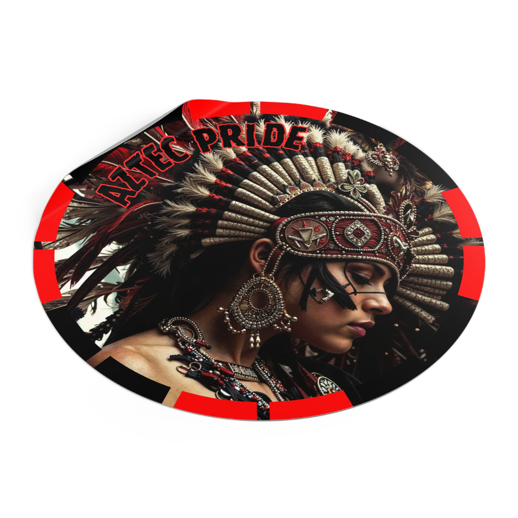 Aztec Goddess Spirit Round Vinyl Sticker – Waterproof Matte Decal (2”–6”)