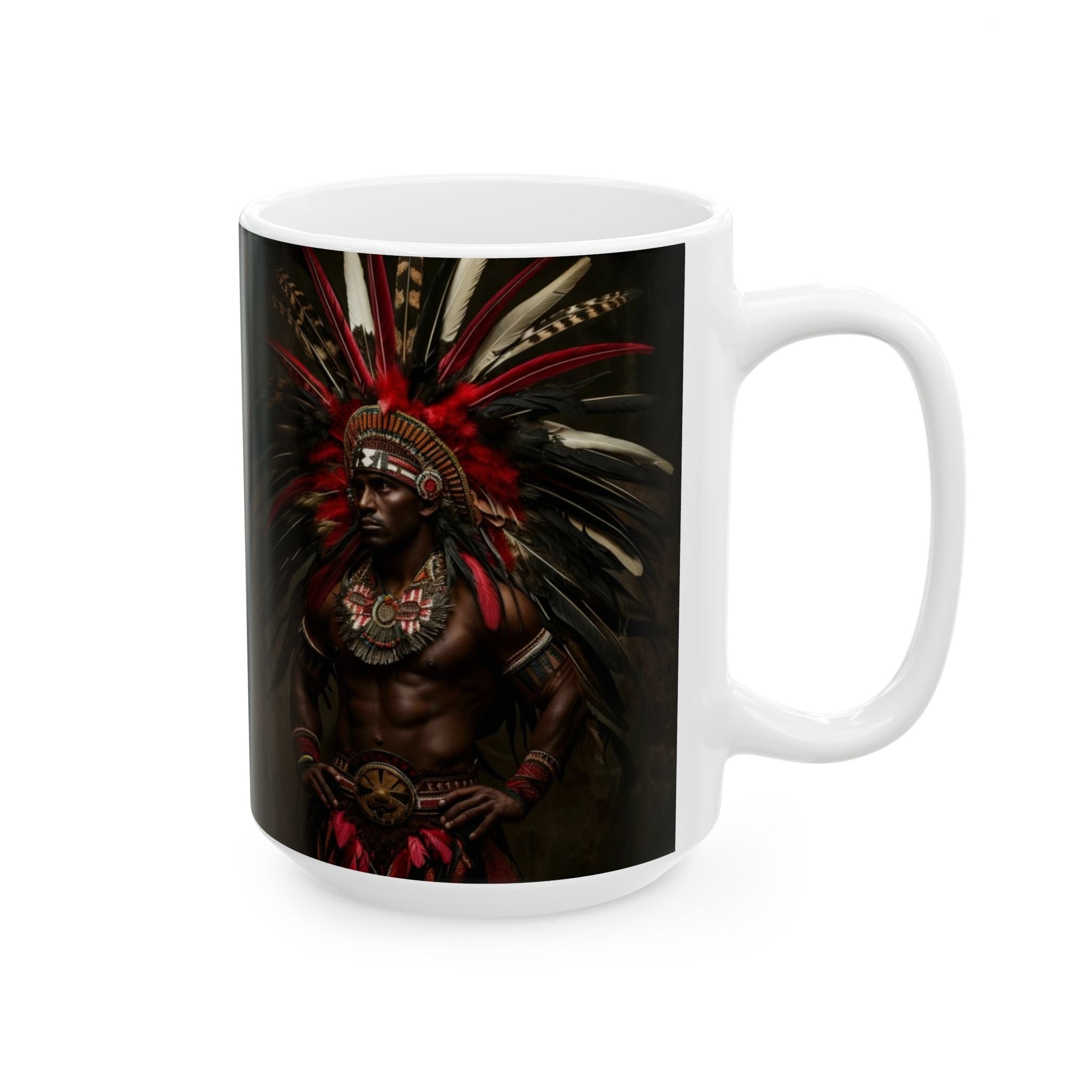 Aztec Panther Warrior – Ceramic Mug (11oz, 15oz • Dishwasher & Microwave Safe • Made in USA • Personalized Option)