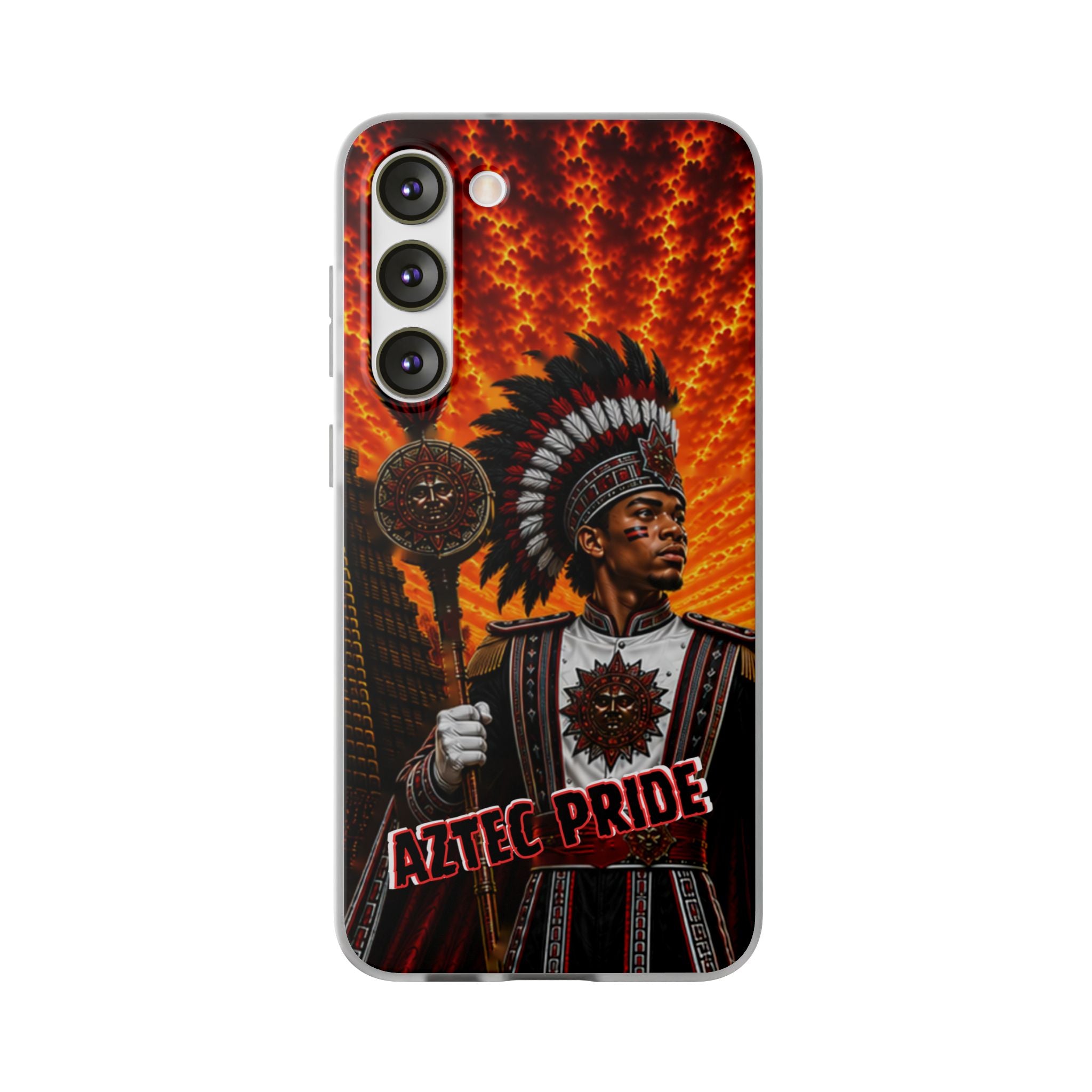 Aztec Drum Major Warrior – Flexi Phone Case (iPhone & Samsung • Clear TPU • Made & Shipped in the USA • 🚚 FREE USA Shipping • Personalized Option)