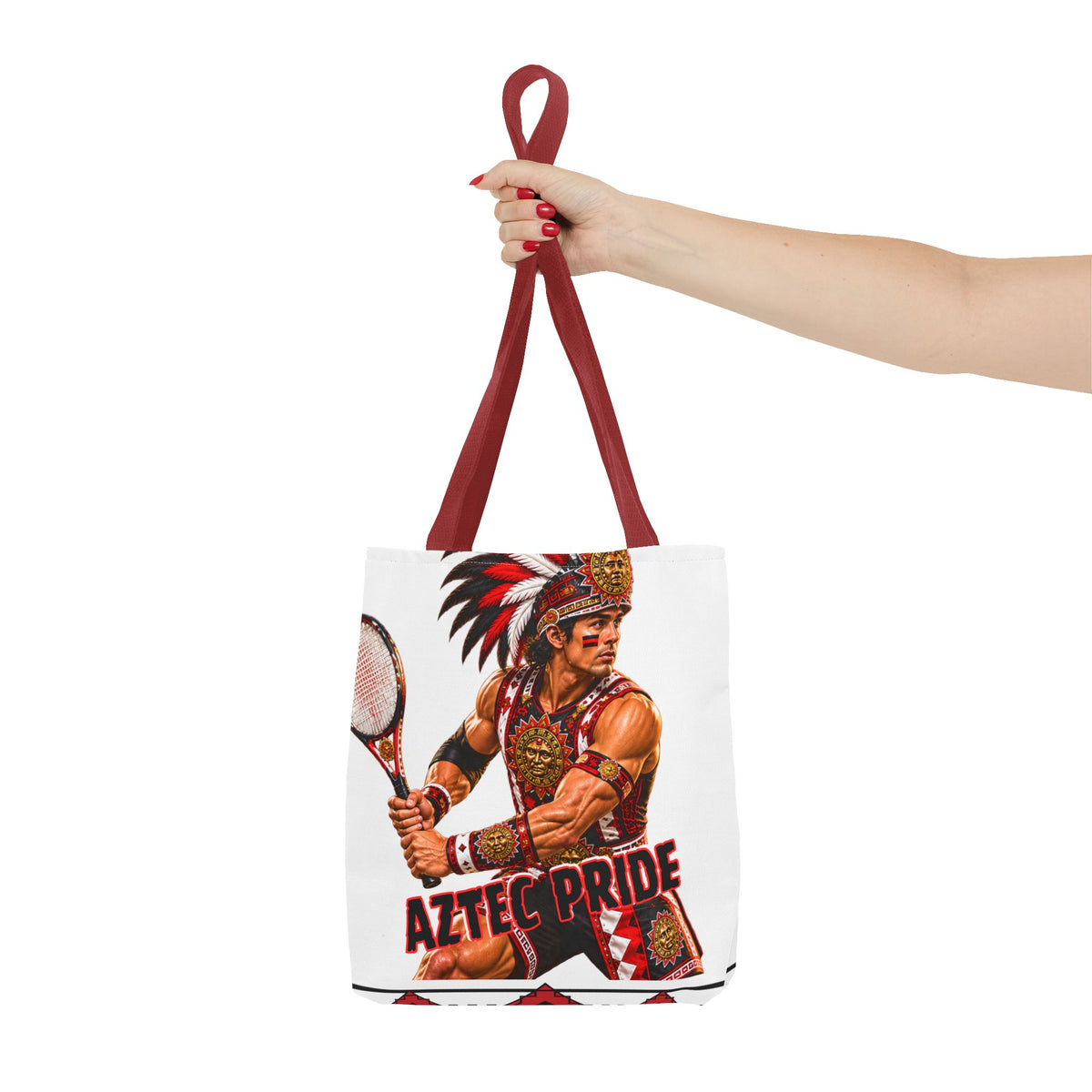 Aztec Tennis Male Warrior Tote Bag | Aztec-Inspired AI Art • Made & Shipped in the USA • 🚚 FREE USA Shipping • FREE Personalization