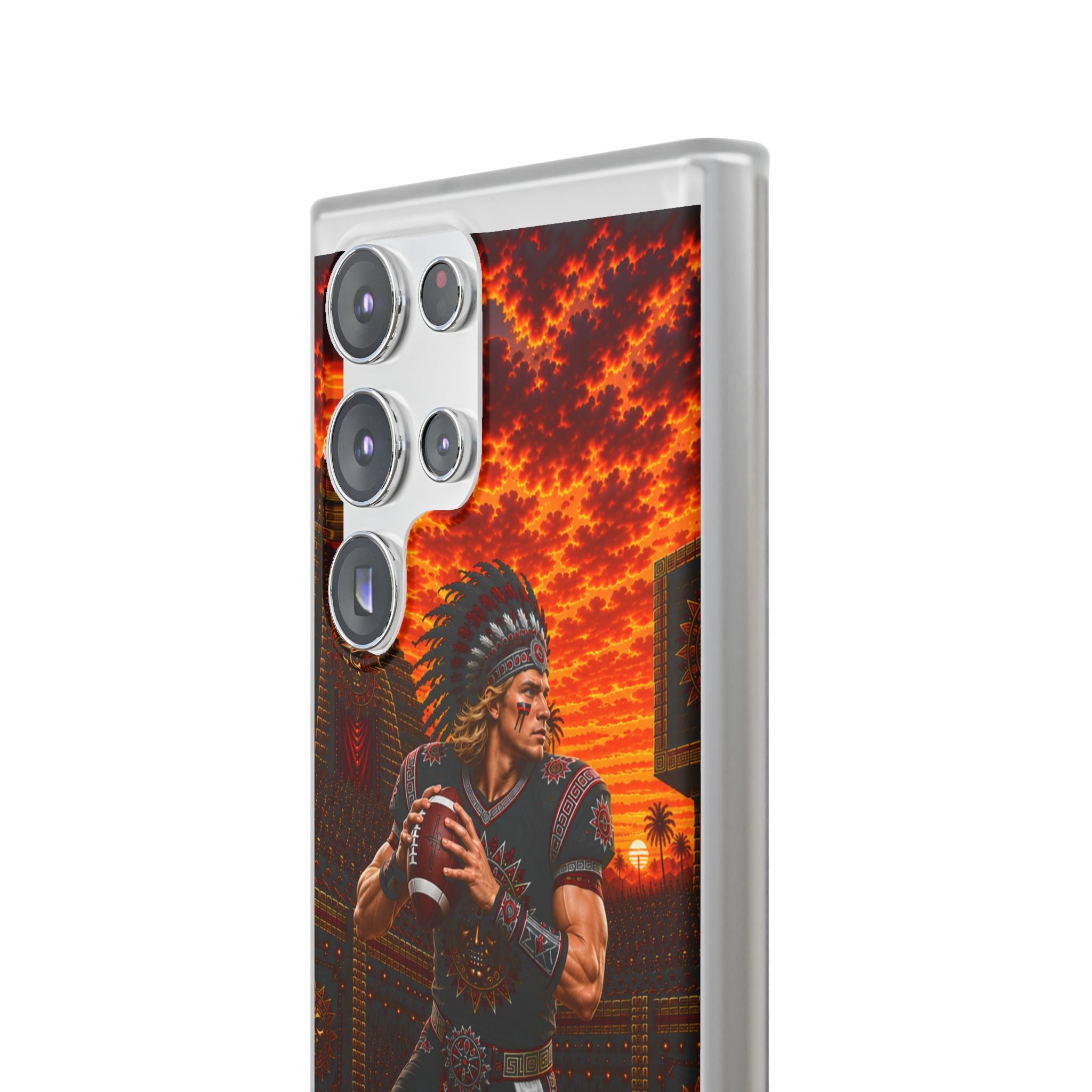 Aztec Football Warrior – Flexi Phone Case (iPhone & Samsung • Clear TPU • Made & Shipped in the USA • 🚚 FREE USA Shipping • Personalized Option)