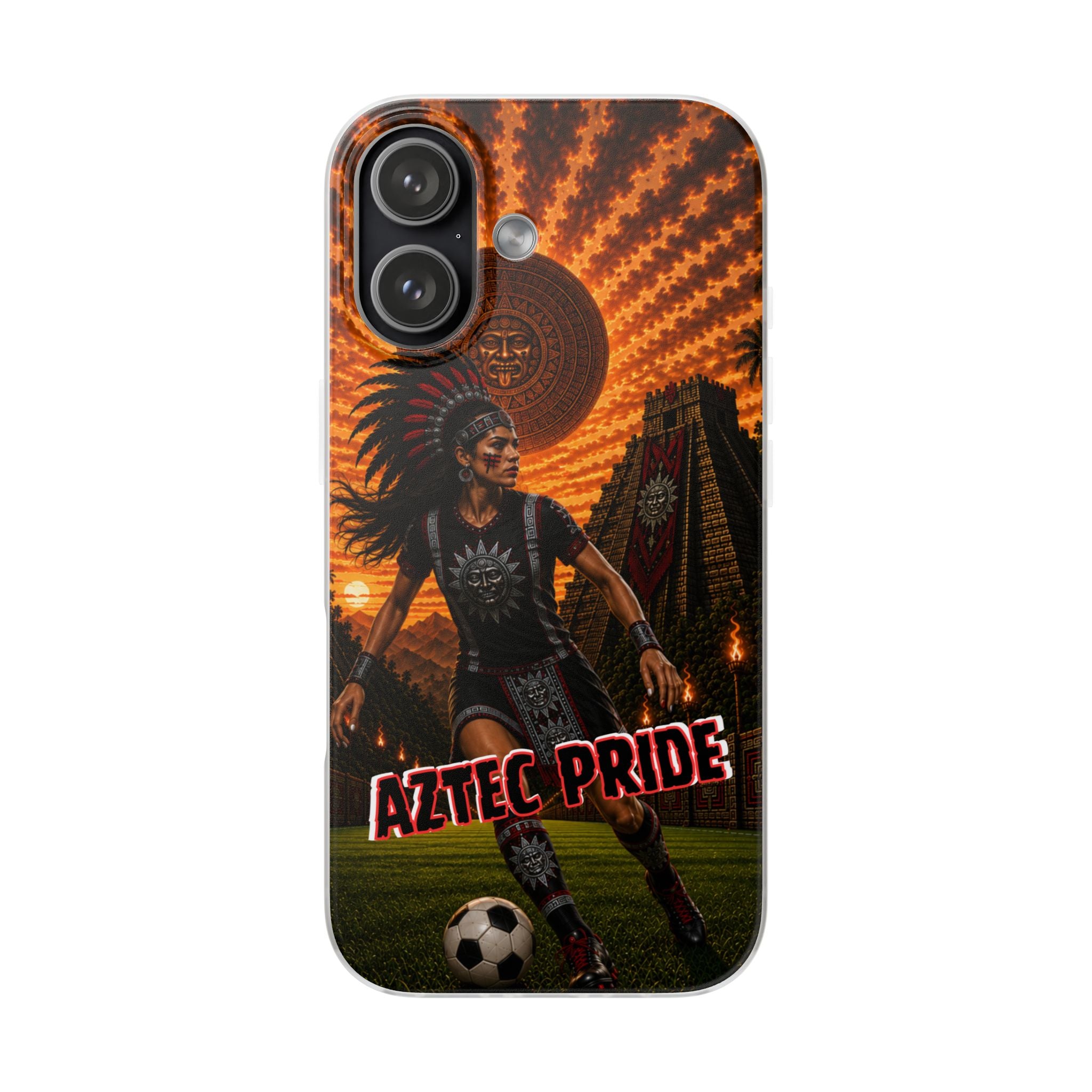 Aztec Soccer Female Warrior – Flexi Phone Case (iPhone & Samsung • Clear TPU • Made & Shipped in the USA • 🚚 FREE USA Shipping • Personalized Option)