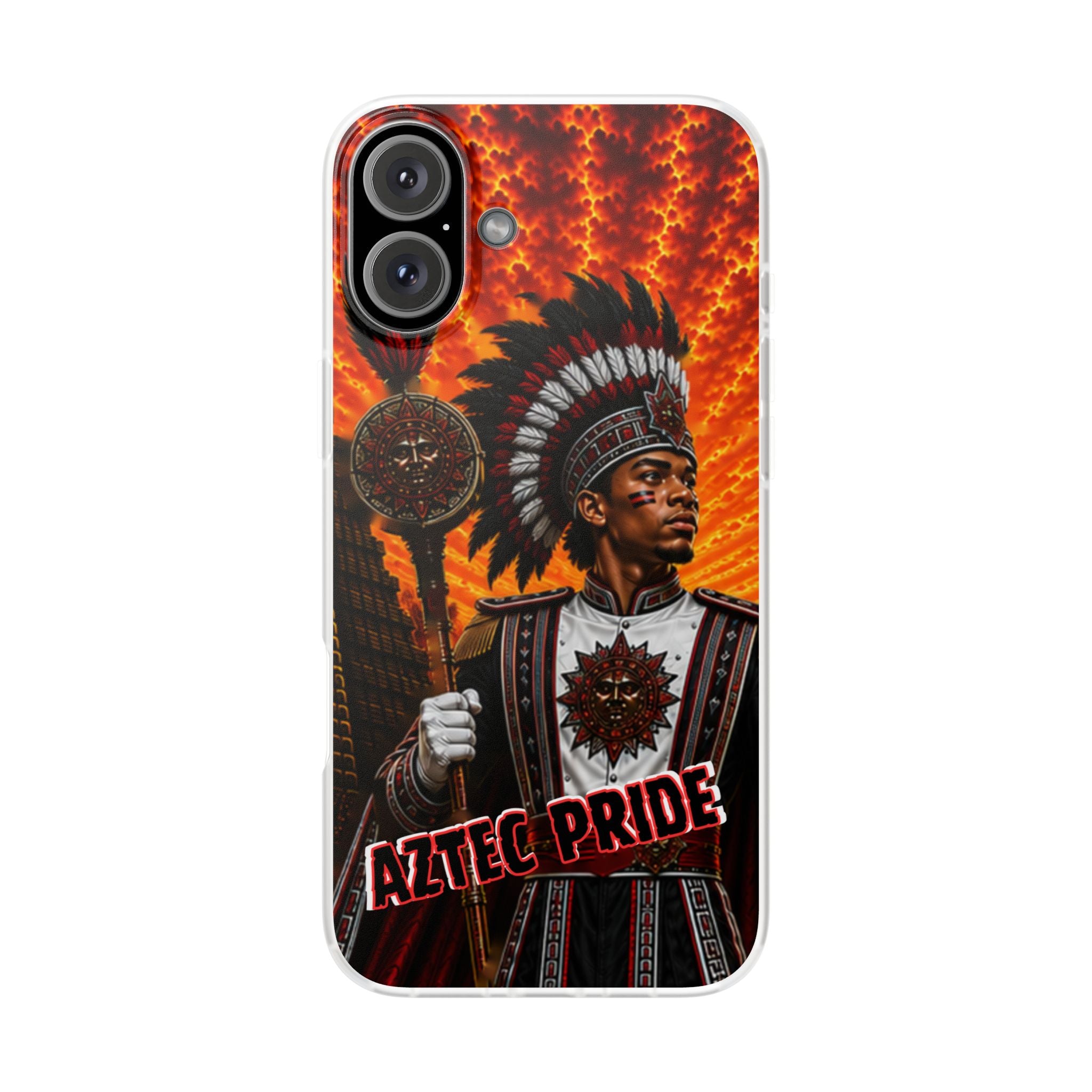 Aztec Drum Major Warrior – Flexi Phone Case (iPhone & Samsung • Clear TPU • Made & Shipped in the USA • 🚚 FREE USA Shipping • Personalized Option)
