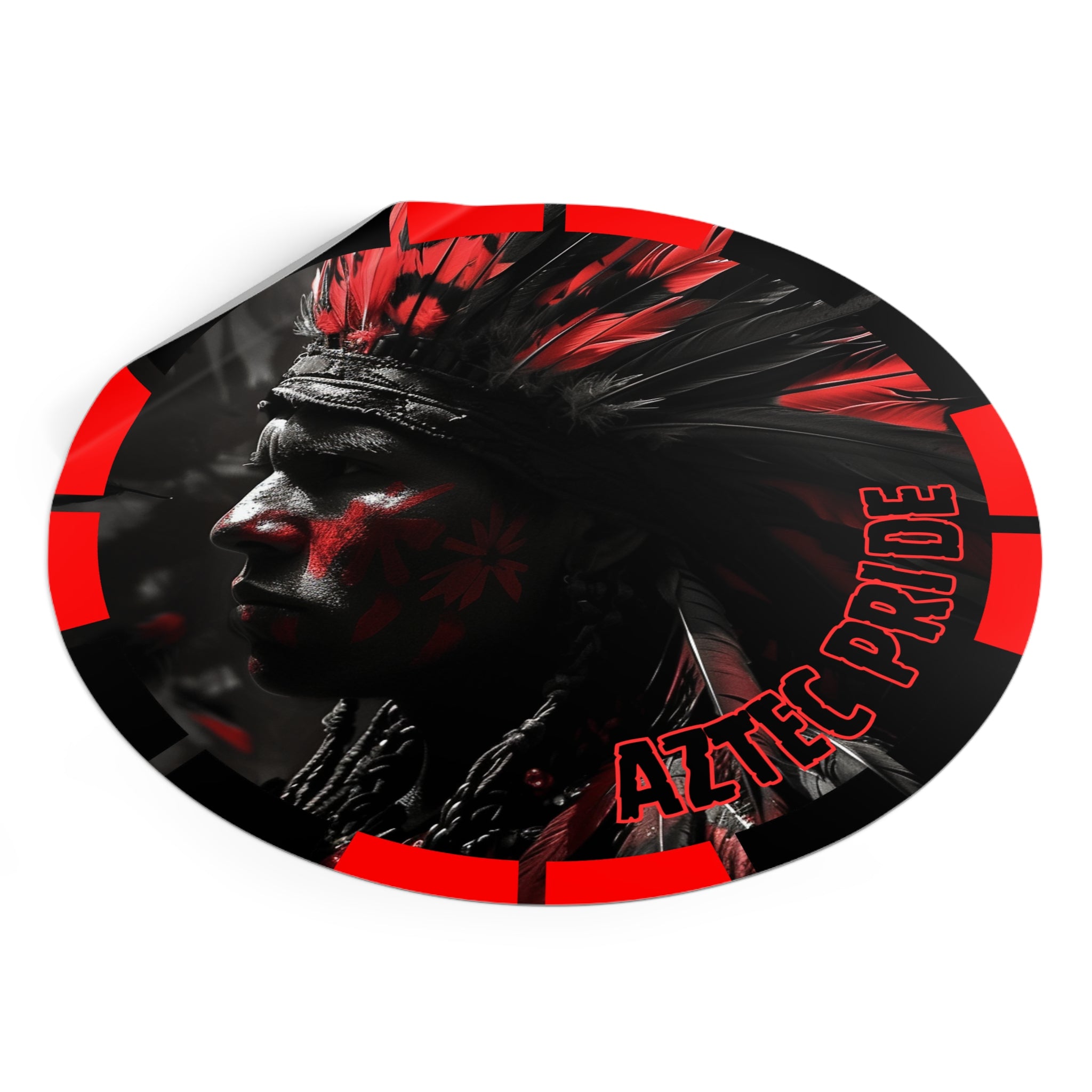 Aztec Jaguar Warrior Round Vinyl Sticker – Waterproof Matte Decal (2”–6”)