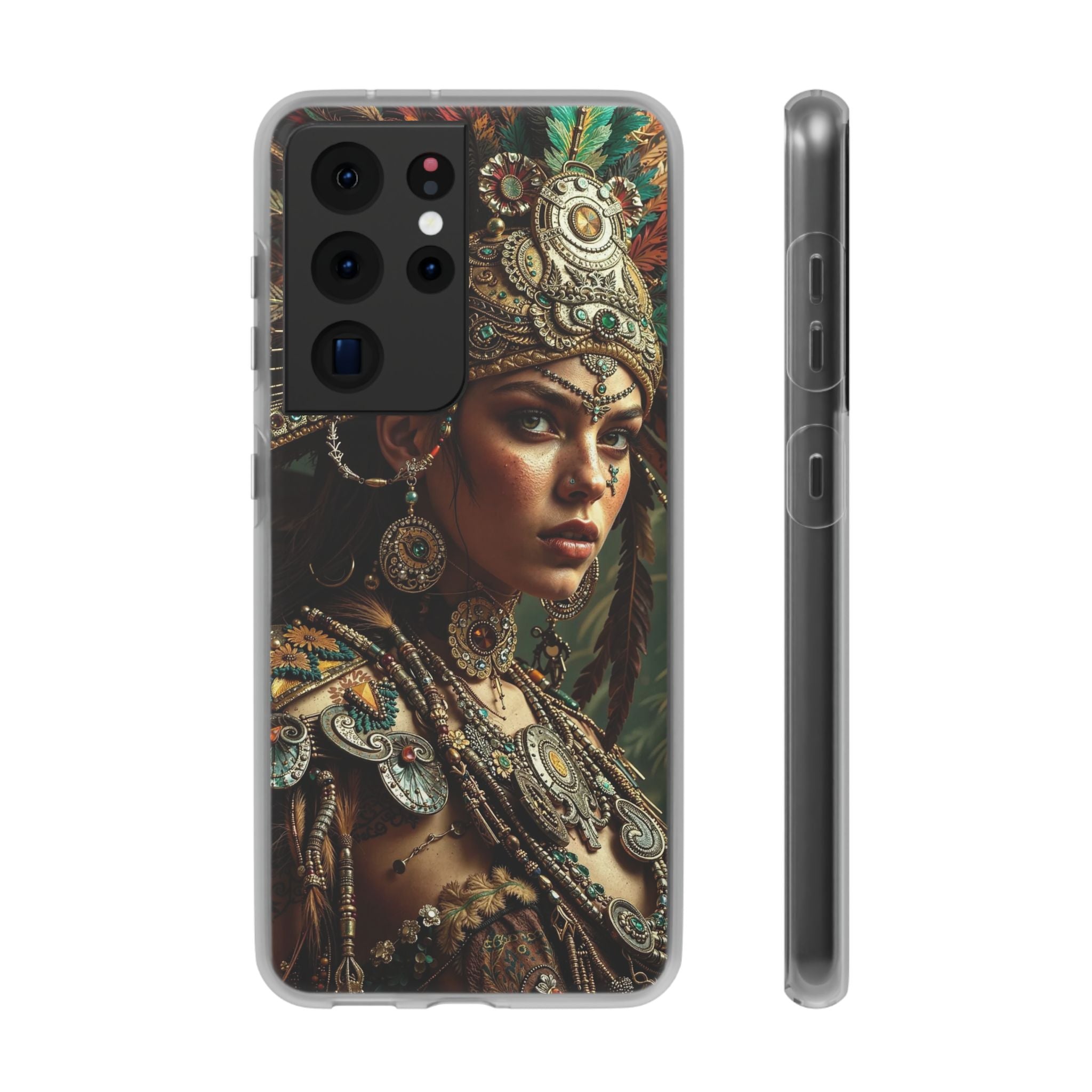 Aztec Warrior Goddess – Flexi Phone Case (iPhone & Samsung • Clear TPU • Made in USA • Personalized Option)