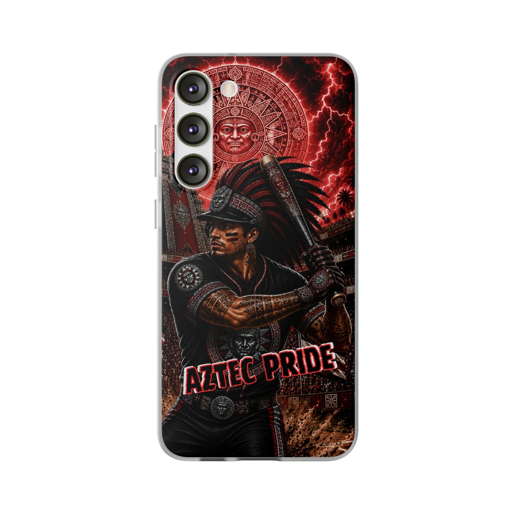 Aztec Baseball Warrior – Flexi Phone Case (iPhone & Samsung • Clear TPU • Made & Shipped in the USA • 🚚 FREE USA Shipping • Personalized Option)
