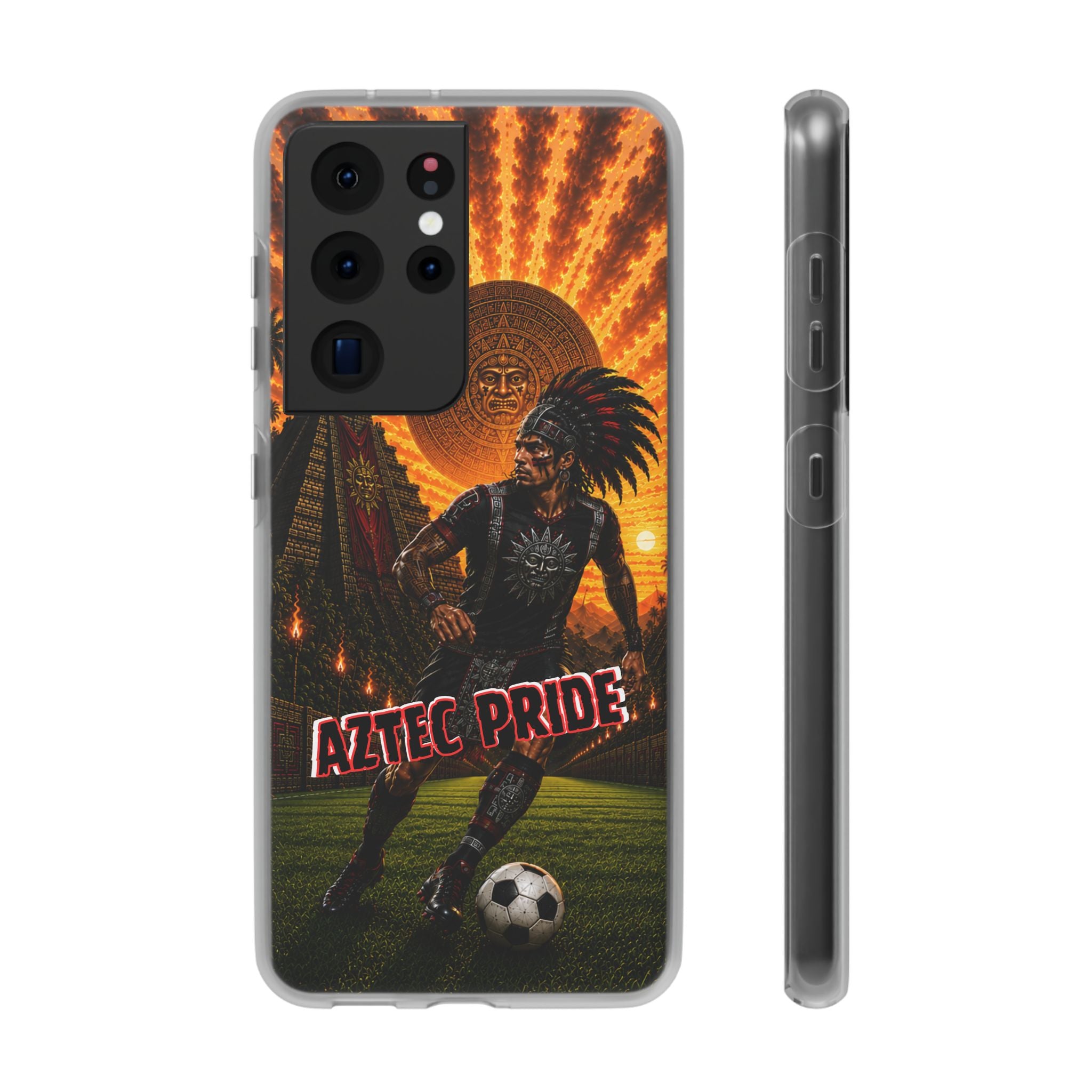 Aztec Soccer Male Warrior – Flexi Phone Case (iPhone & Samsung • Clear TPU • Made & Shipped in the USA • 🚚 FREE USA Shipping • Personalized Option)