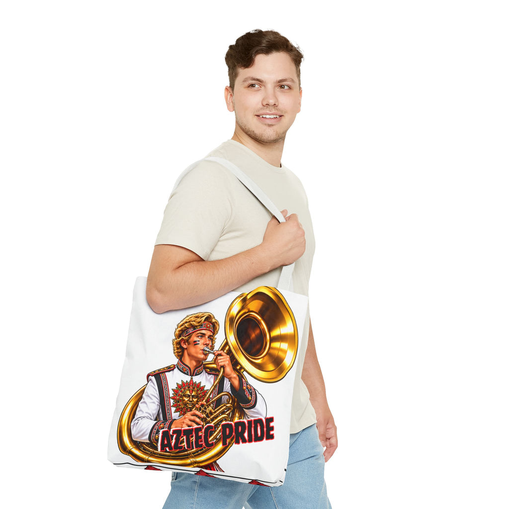 Aztec Tuba Warrior Tote Bag | Aztec-Inspired AI Art • Made & Shipped in the USA • 🚚 FREE USA Shipping • FREE Personalization