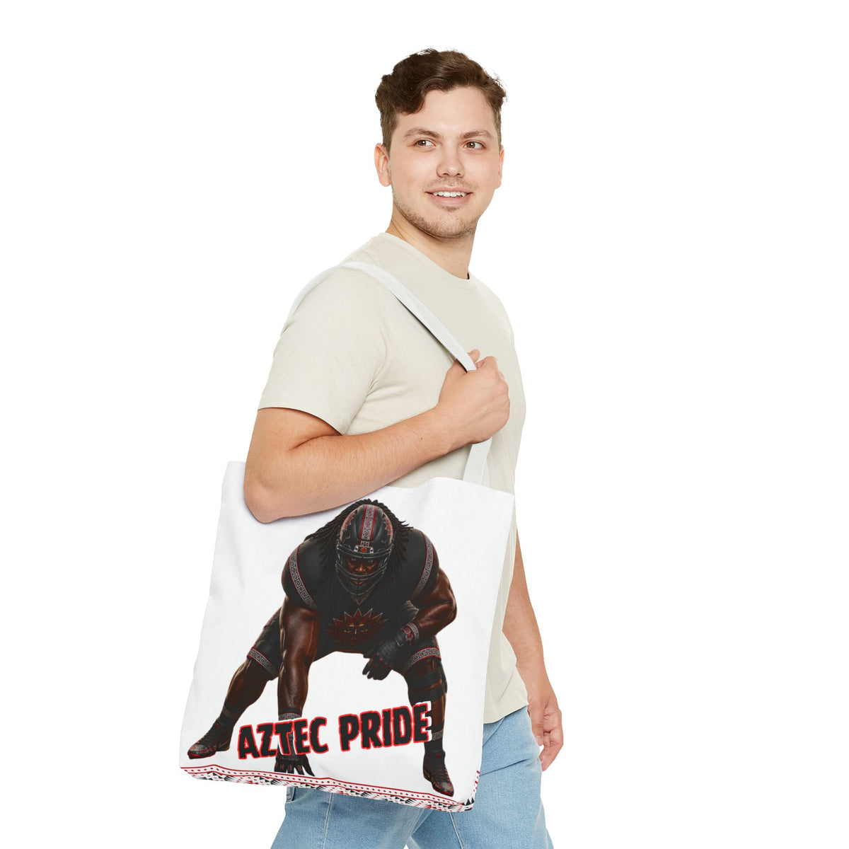 Aztec Football O-Line Warrior Tote Bag | Aztec-Inspired AI Art • Made & Shipped in the USA • 🚚 FREE USA Shipping • FREE Personalization