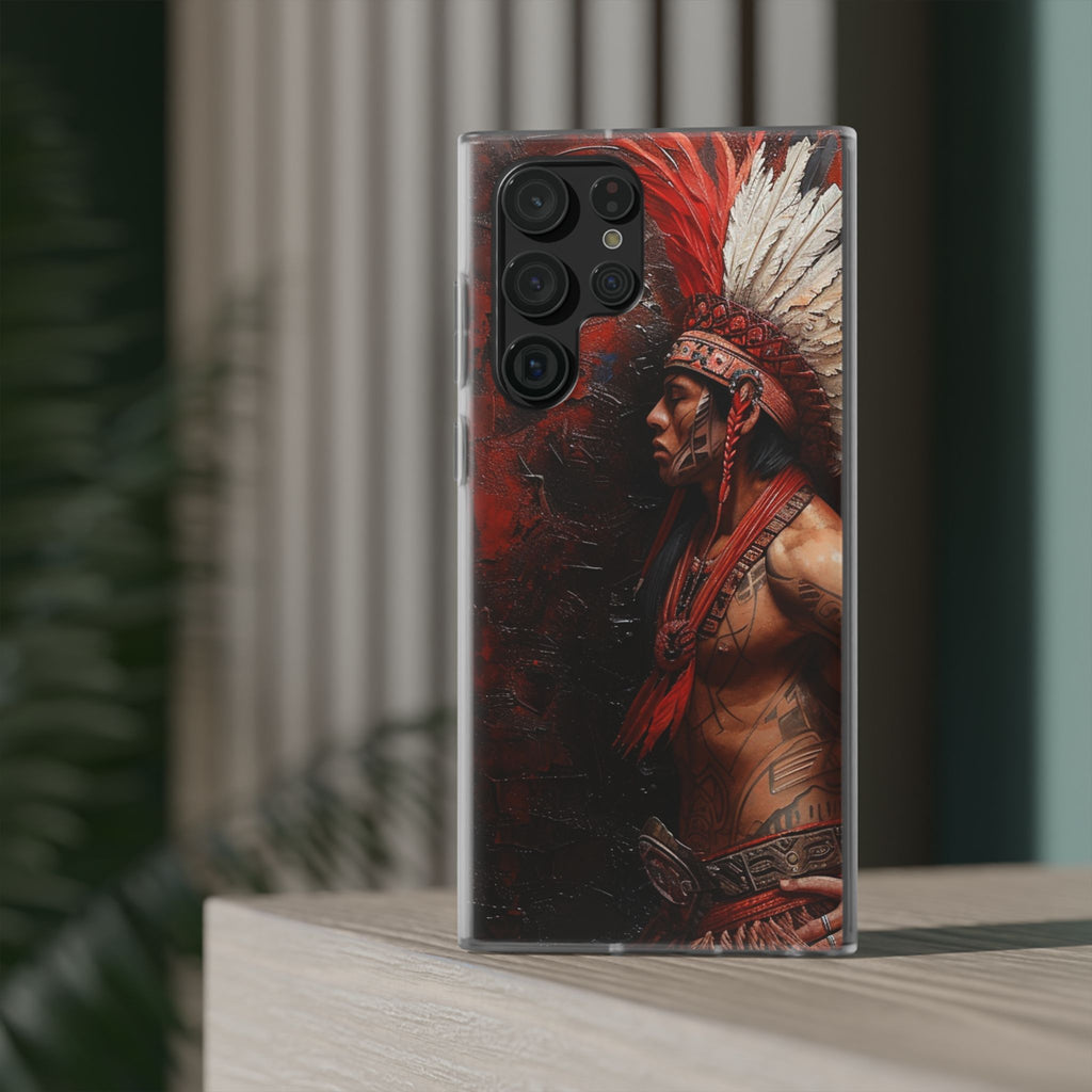 Aztec Noble Warrior – Flexi Phone Case (iPhone & Samsung • Clear TPU • Made in USA • Personalized Option)