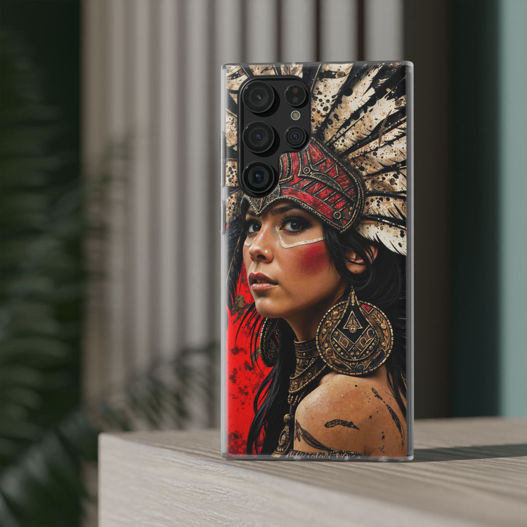 Aztec Moon Goddess – Flexi Phone Case (iPhone & Samsung • Clear TPU • Made in USA • Personalized Option)