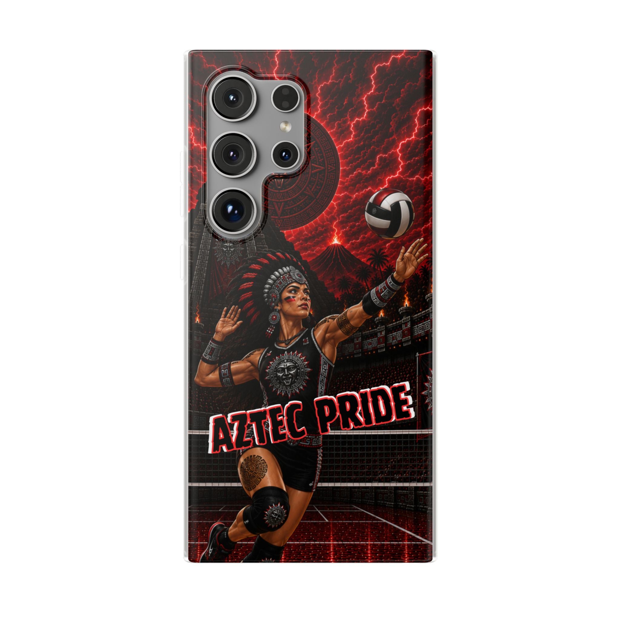 Aztec Volleyball Warrior – Flexi Phone Case (iPhone & Samsung • Clear TPU • Made & Shipped in the USA • 🚚 FREE USA Shipping • Personalized Option)