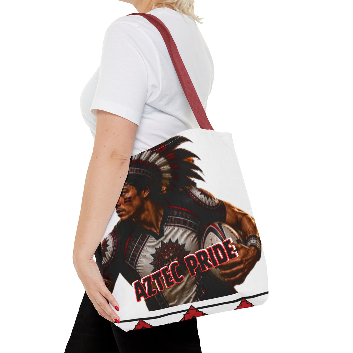Aztec Rugby Male Warrior Tote Bag | Aztec-Inspired AI Art • Made & Shipped in the USA • 🚚 FREE USA Shipping • FREE Personalization