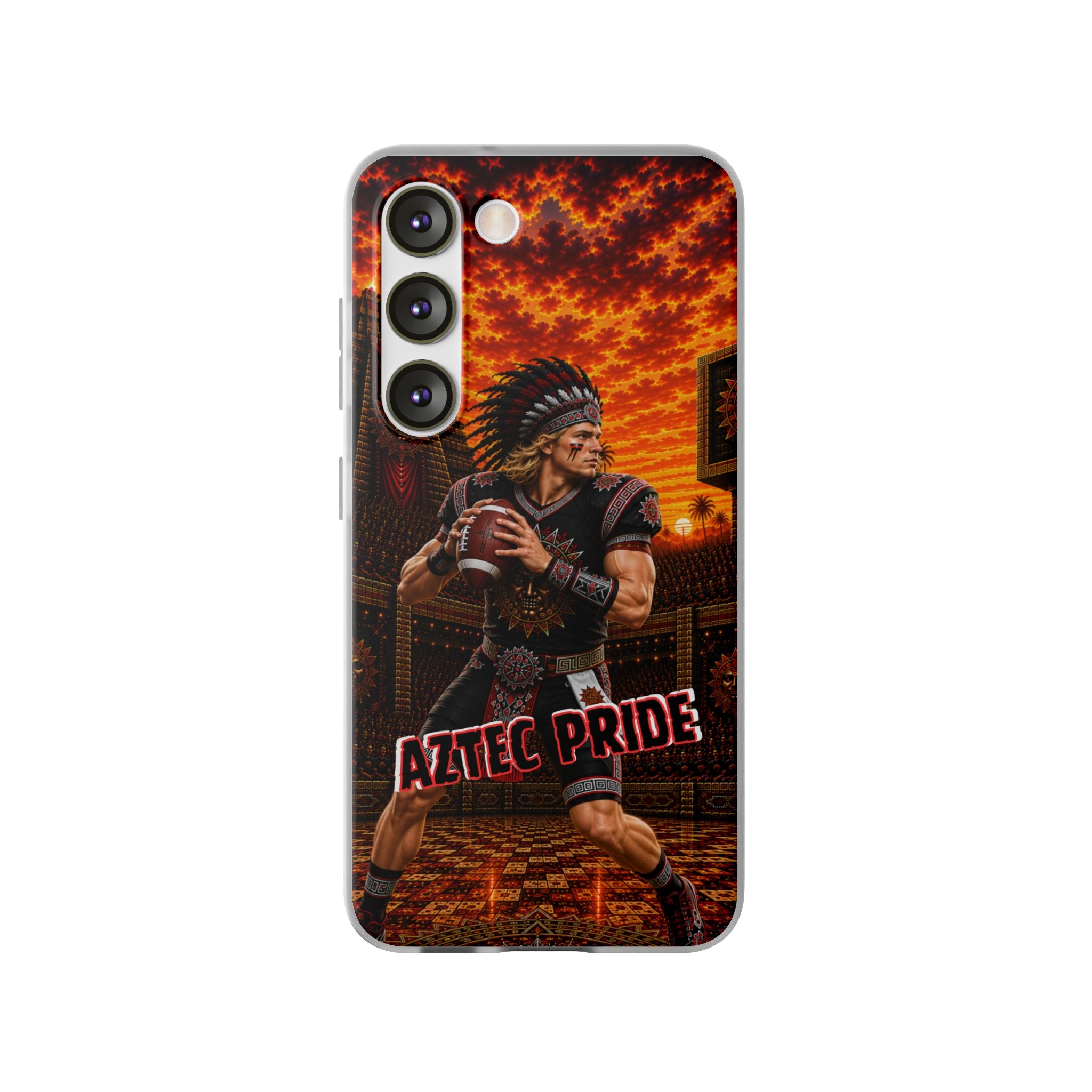 Aztec Football Warrior – Flexi Phone Case (iPhone & Samsung • Clear TPU • Made & Shipped in the USA • 🚚 FREE USA Shipping • Personalized Option)