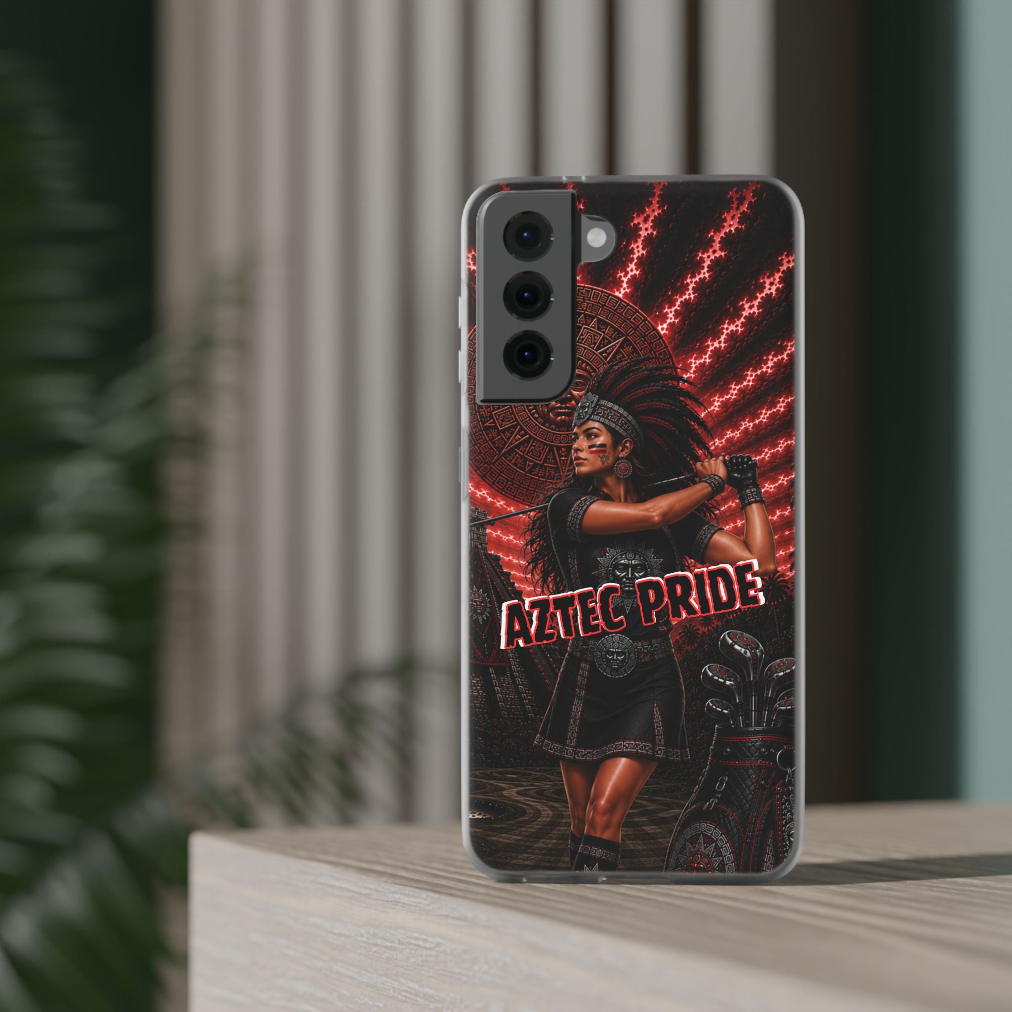 Aztec Golf Female Warrior – Flexi Phone Case (iPhone & Samsung • Clear TPU • Made & Shipped in the USA • 🚚 FREE USA Shipping • Personalized Option)