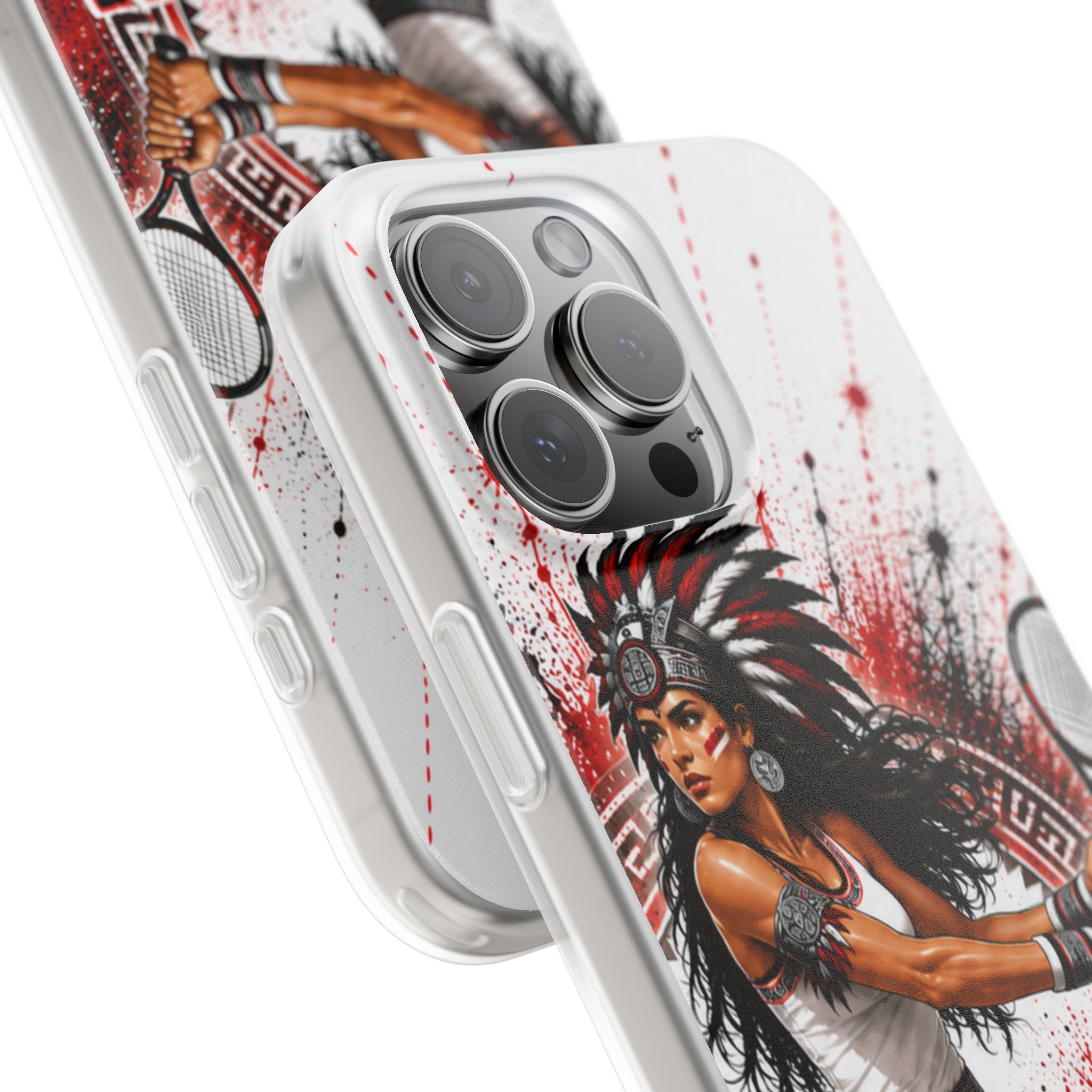 Aztec Tennis Female Warrior – Flexi Phone Case (iPhone & Samsung • Clear TPU • Made & Shipped in the USA • 🚚 FREE USA Shipping • Personalized Option)
