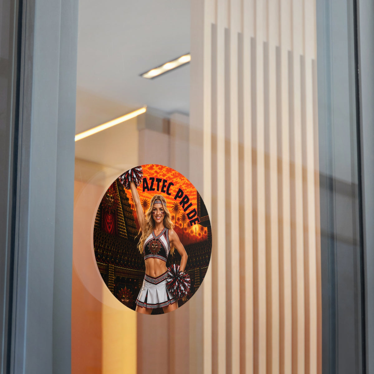 Aztec Cheerleader Warrior Round Vinyl Sticker 2”–6” | Made & Shipped in the USA • 🚚 FREE USA Shipping • Personalized Option