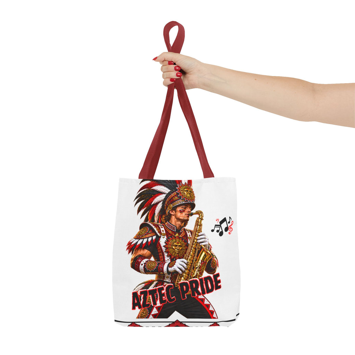 Aztec Saxophone Warrior Tote Bag | Aztec-Inspired AI Art • Made & Shipped in the USA • 🚚 FREE USA Shipping • FREE Personalization