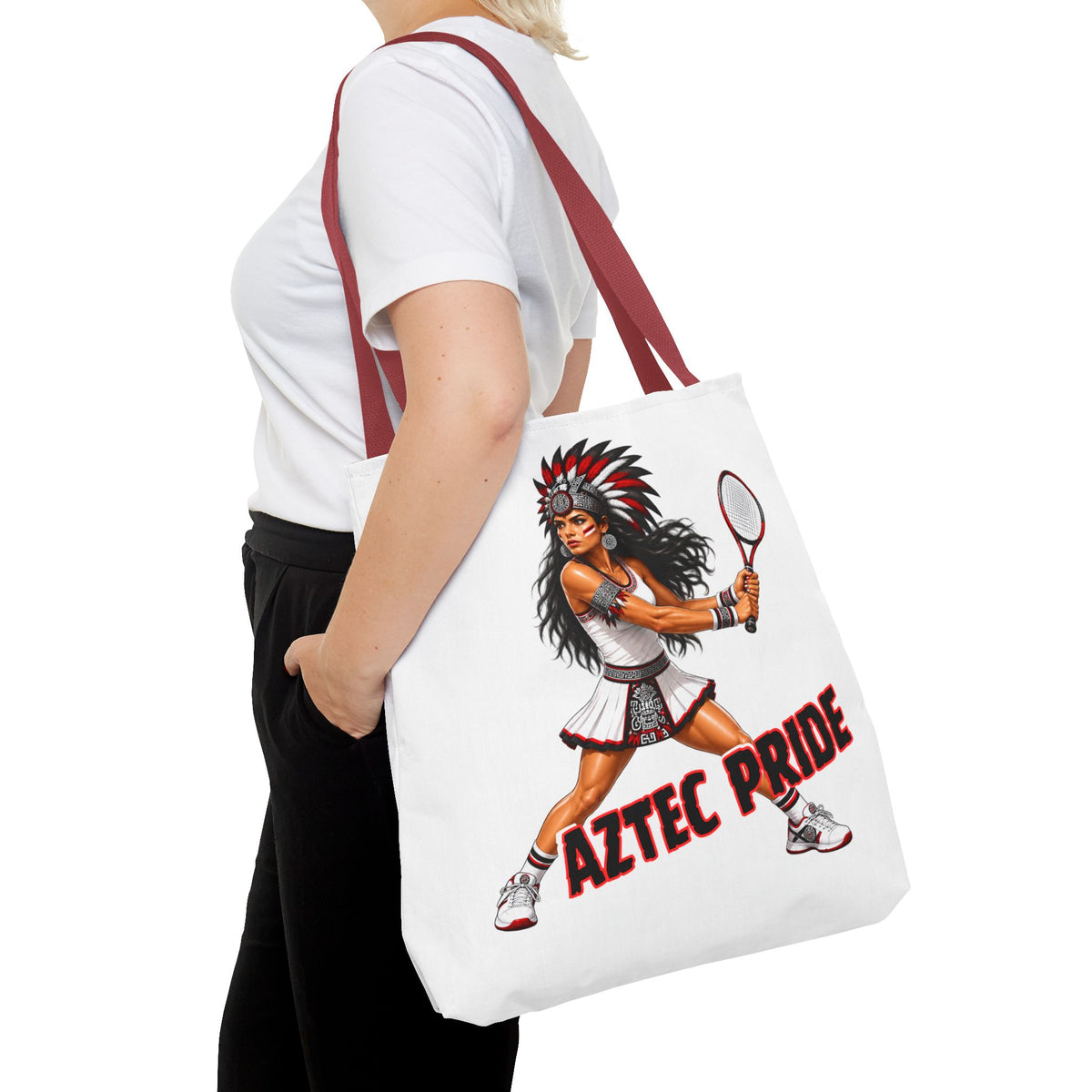 Aztec Tennis Female Warrior Tote Bag | Aztec-Inspired AI Art • Made & Shipped in the USA • 🚚 FREE USA Shipping • FREE Personalization