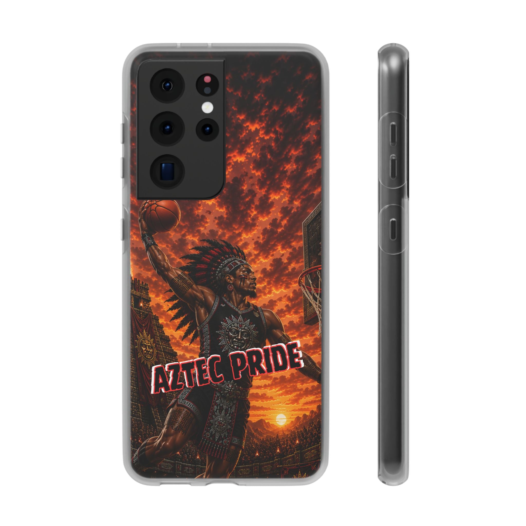Aztec Basketball Male Warrior – Flexi Phone Case (iPhone & Samsung • Clear TPU • Made & Shipped in the USA • 🚚 FREE USA Shipping • Personalized Option)