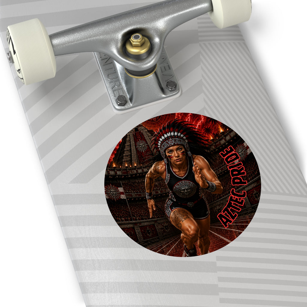 Aztec Track & Field Female Warrior Round Vinyl Sticker 2”–6” | Made & Shipped in the USA • 🚚 FREE USA Shipping • Personalized Option