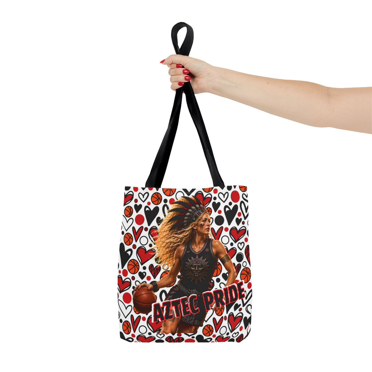 Aztec Basketball Female Warrior Tote Bag | Aztec-Inspired AI Art • Made & Shipped in the USA • 🚚 FREE USA Shipping • FREE Personalization